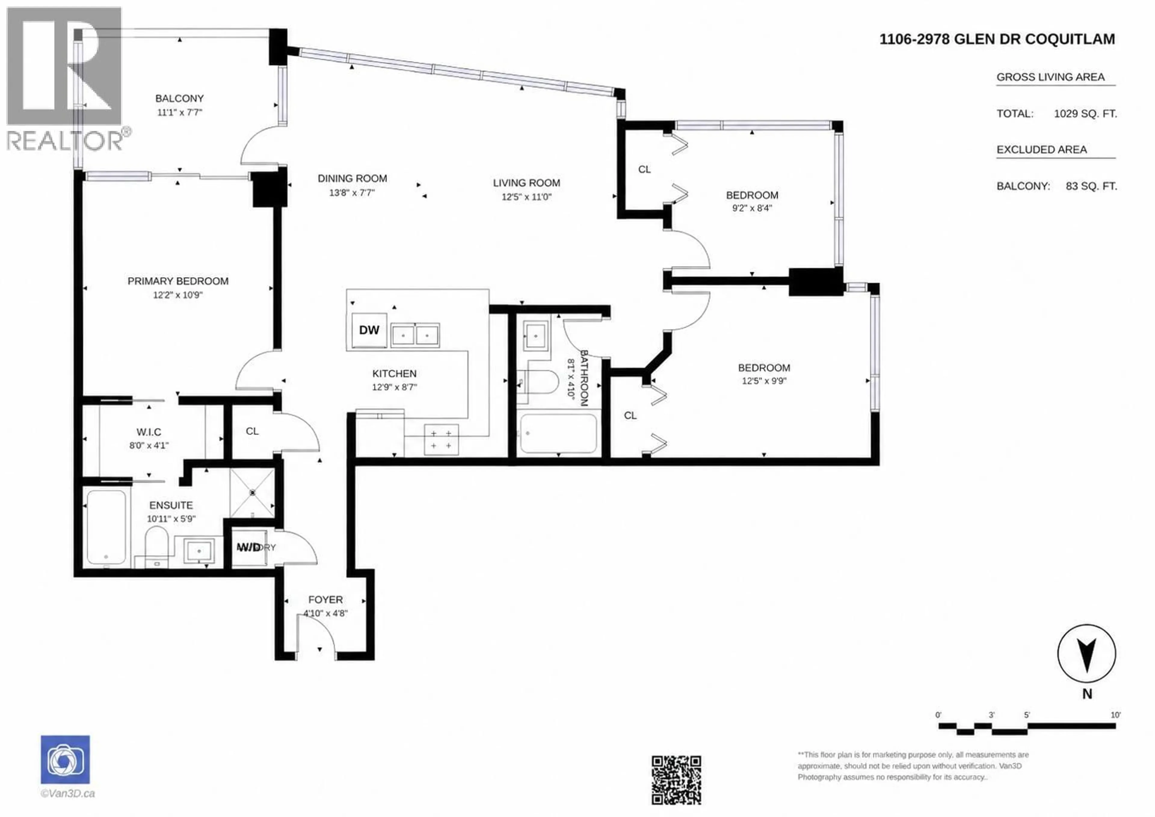 Floor plan for 1106 - 2978 GLEN DRIVE, Coquitlam British Columbia V3B0C3