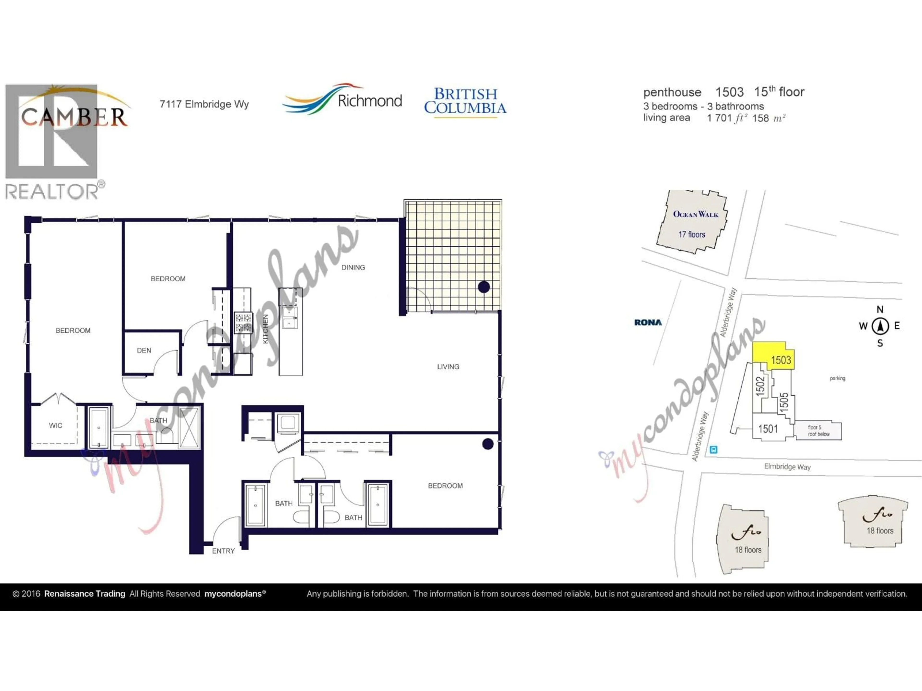 Floor plan for 1503 - 7117 ELMBRIDGE WAY, Richmond British Columbia V6X0J2