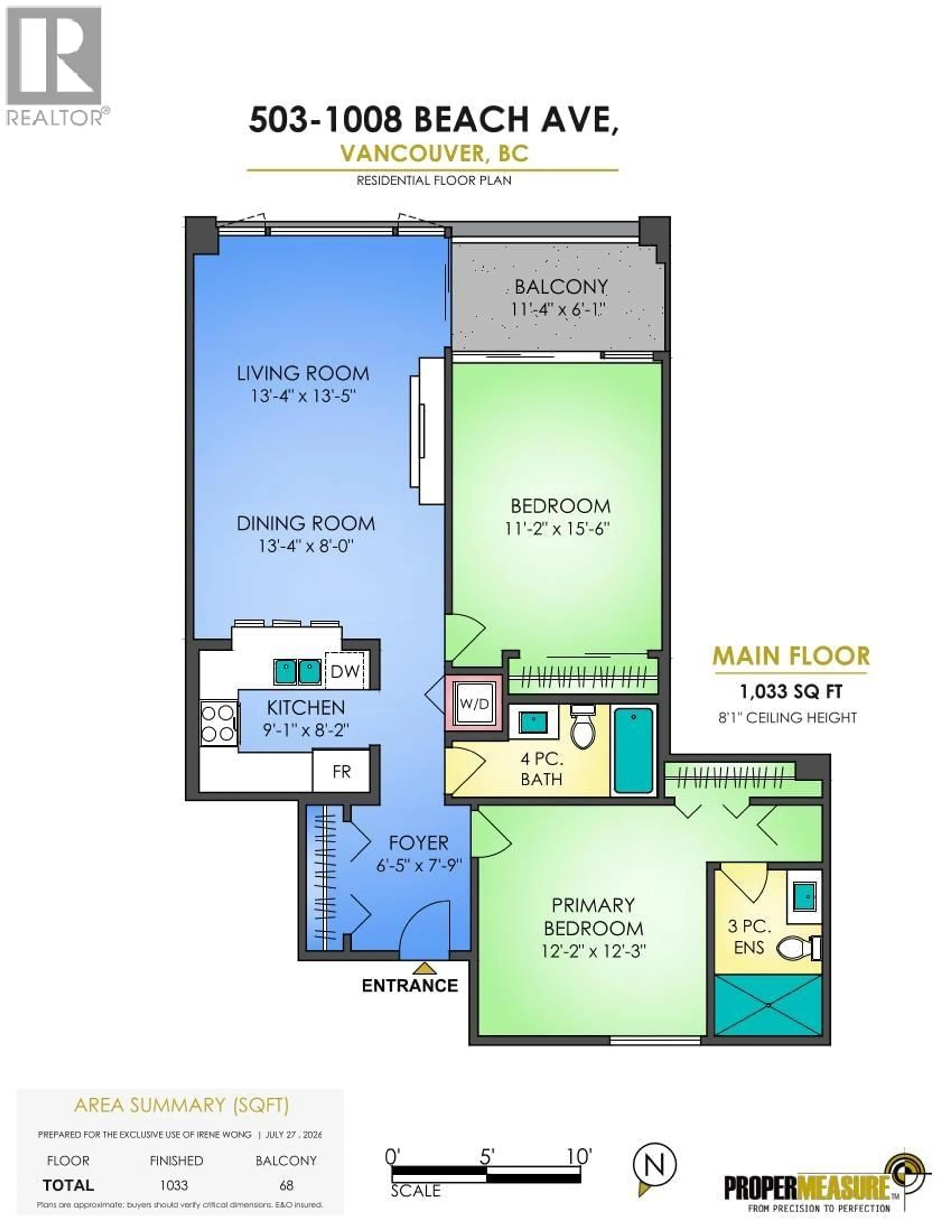 Floor plan for 503 - 1008 BEACH AVENUE, Vancouver British Columbia V6E1T7
