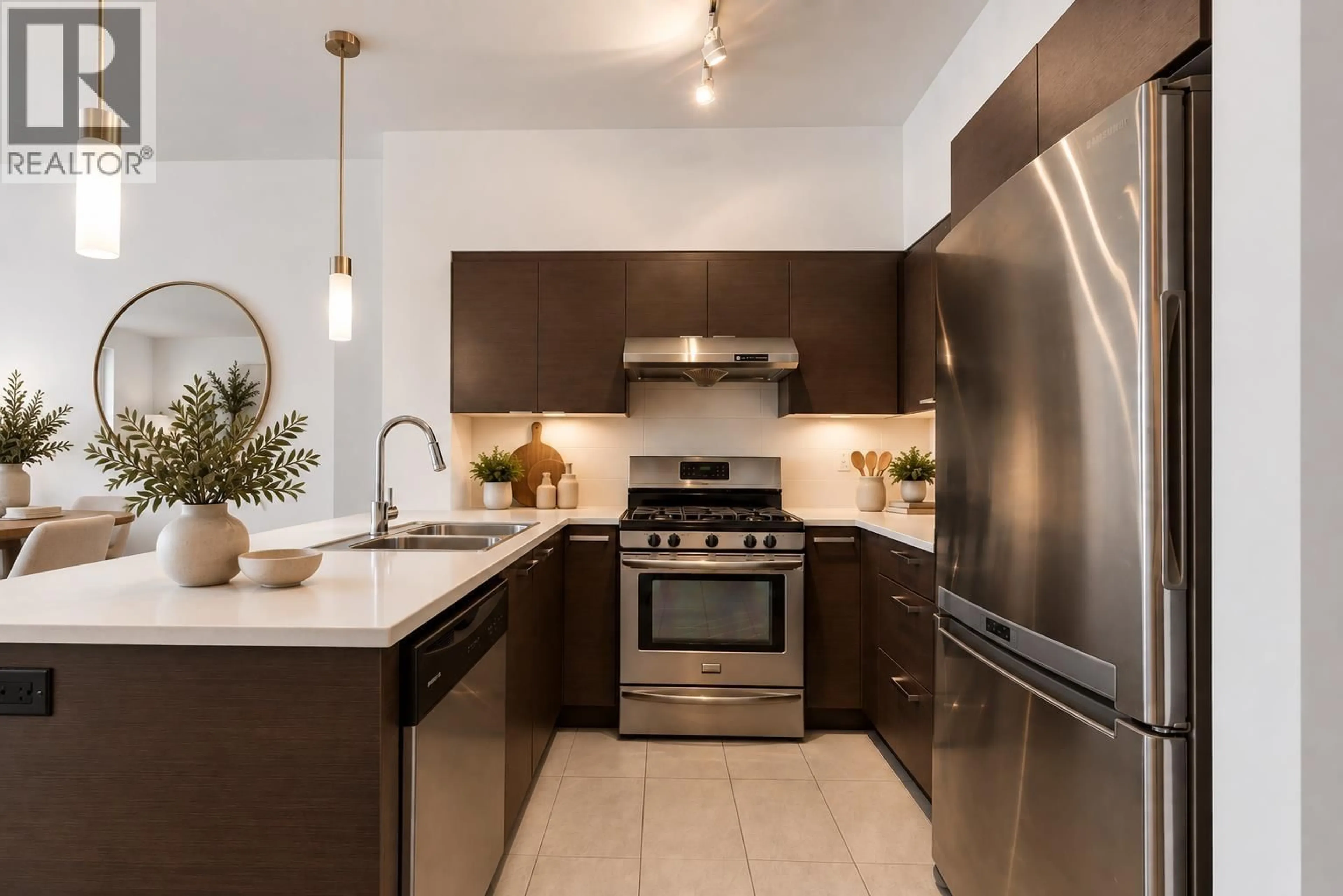 Contemporary kitchen, ceramic/tile floor for 402 - 10880 NO. 5 ROAD, Richmond British Columbia V6W0B3