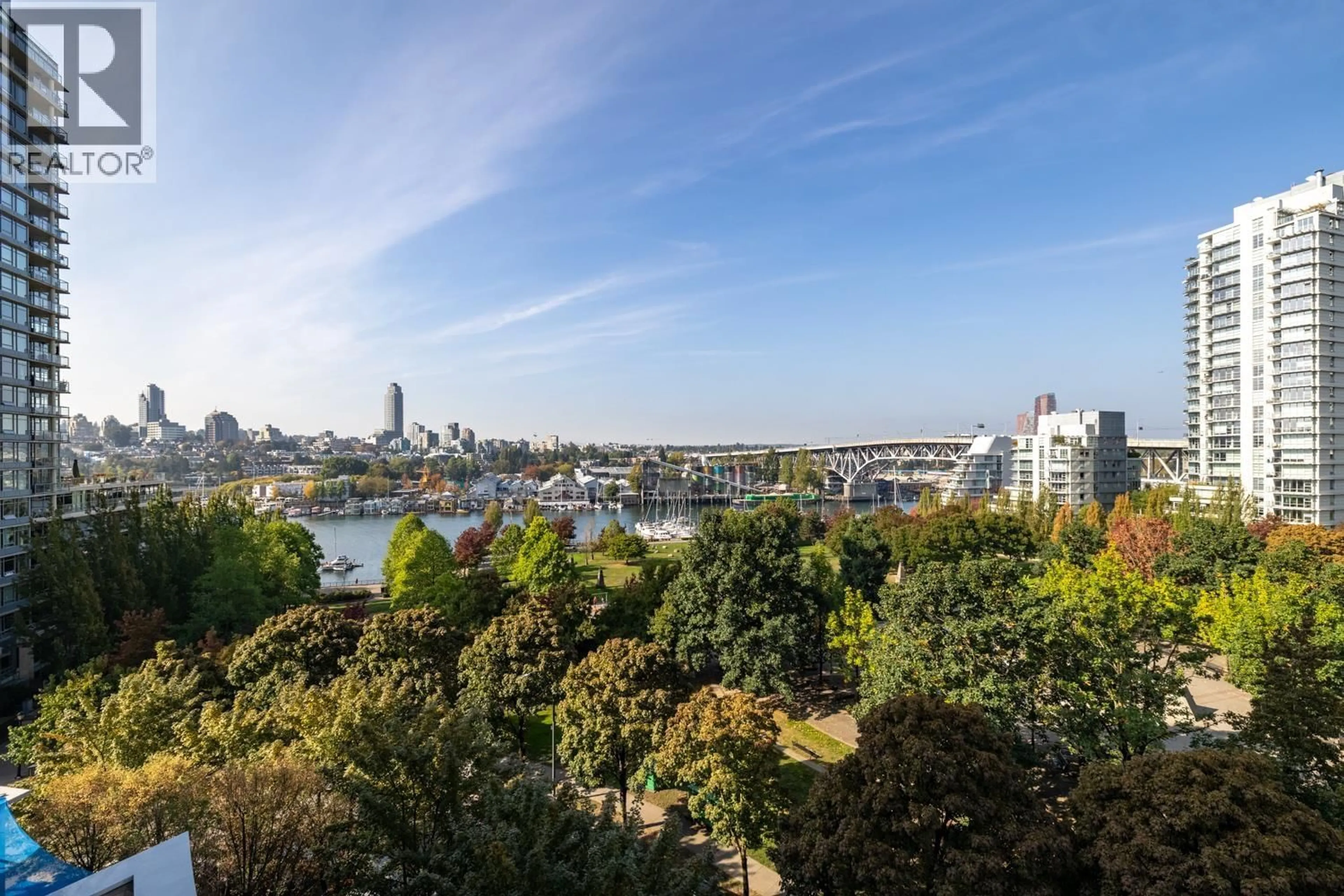A pic from outside/outdoor area/front of a property/back of a property/a pic from drone, water/lake/river/ocean view for 906 - 455 BEACH CRESCENT, Vancouver British Columbia V6Z3E5