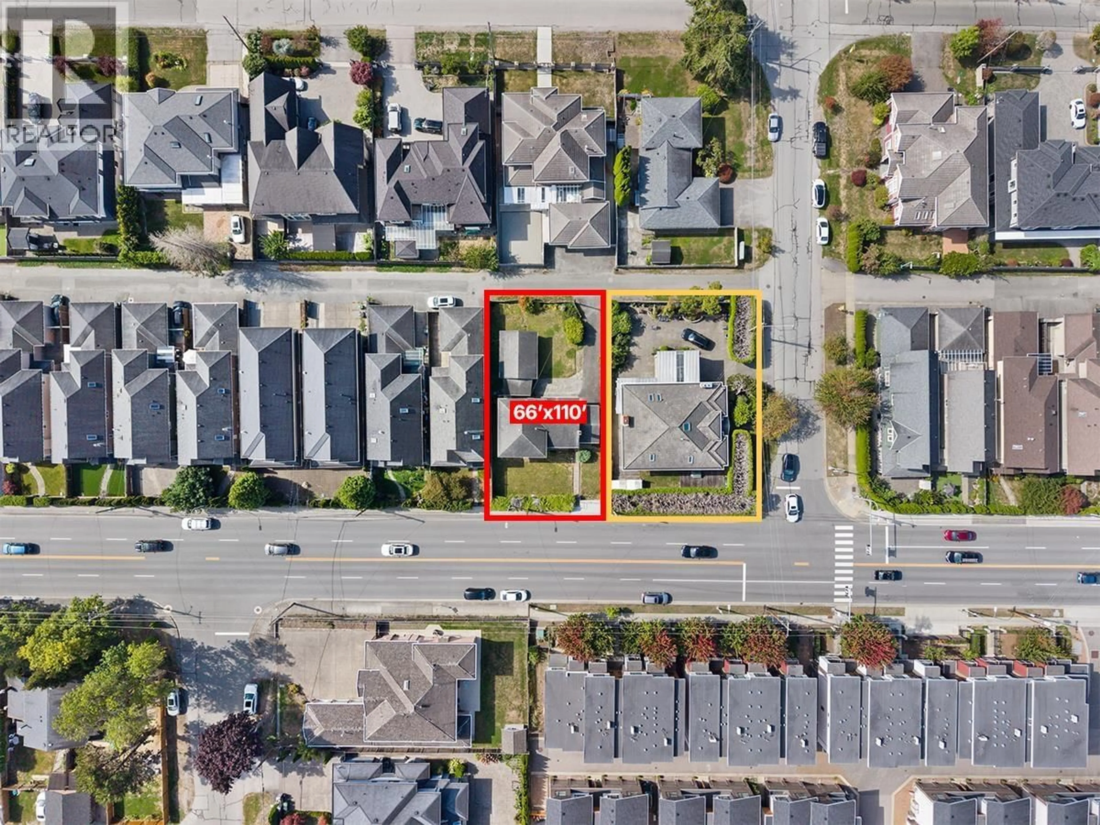A pic from outside/outdoor area/front of a property/back of a property/a pic from drone, street for 8271 NO. 1 ROAD, Richmond British Columbia V7C1V1