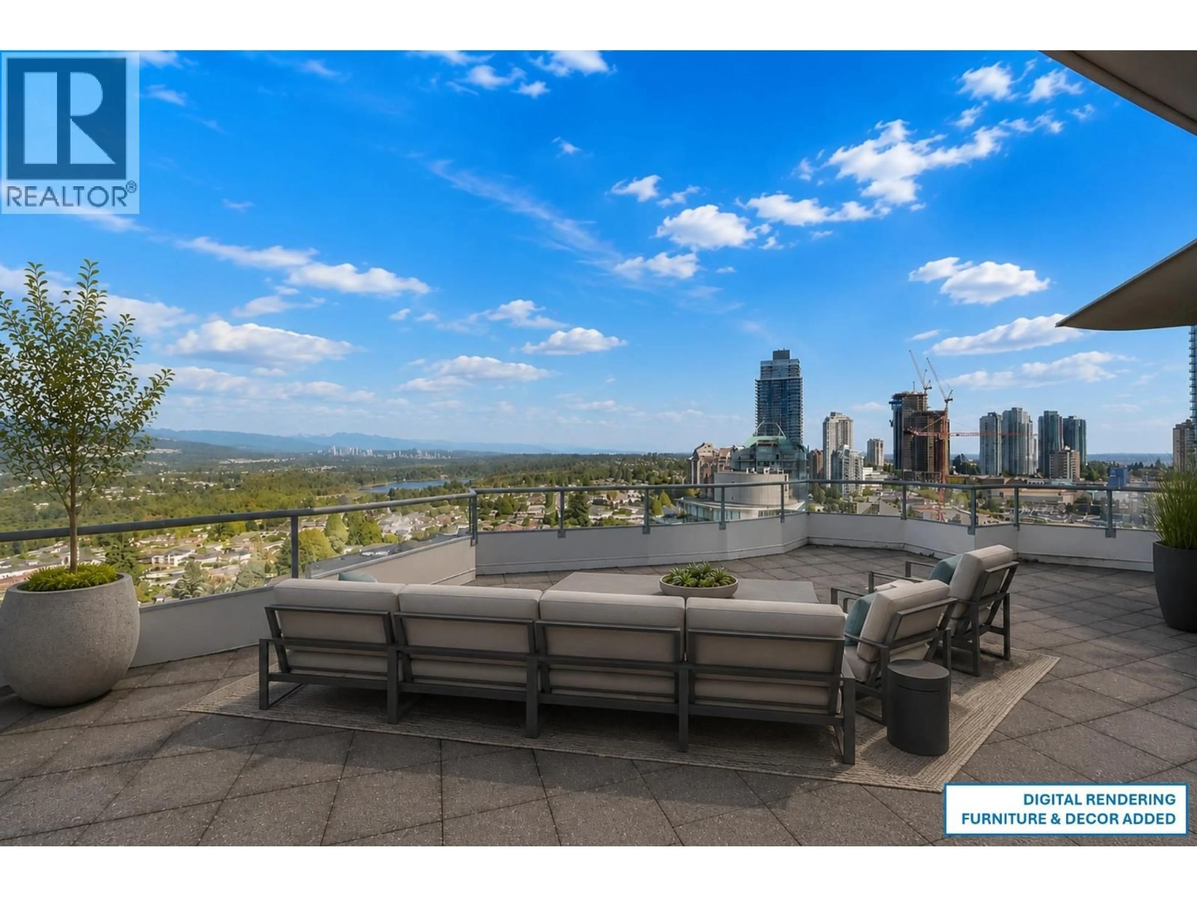 Patio, city buildings view from balcony for 2301 - 4505 HAZEL STREET, Burnaby British Columbia V5H4T1
