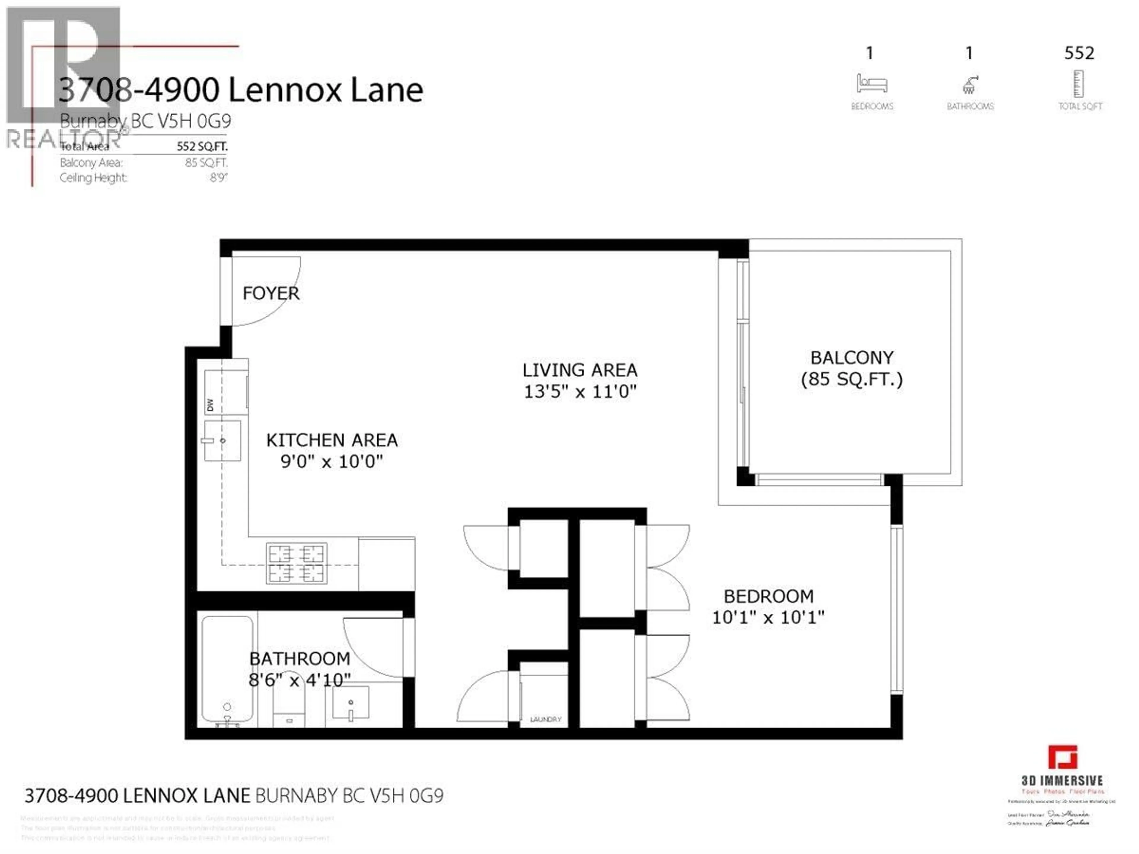 Floor plan for 3708 - 4900 LENNOX LANE, Burnaby British Columbia V5H0G9
