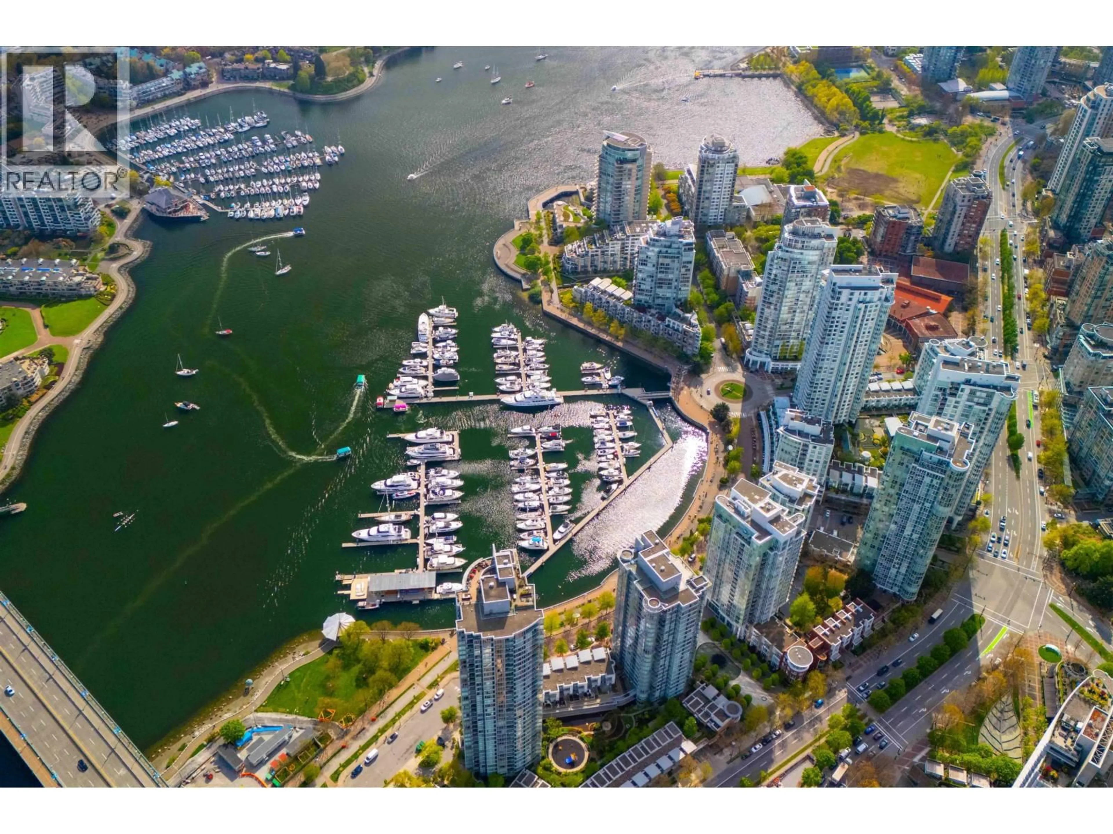 A pic from outside/outdoor area/front of a property/back of a property/a pic from drone, water/lake/river/ocean view for 2908 - 193 AQUARIUS MEWS, Vancouver British Columbia V6Z2Z2