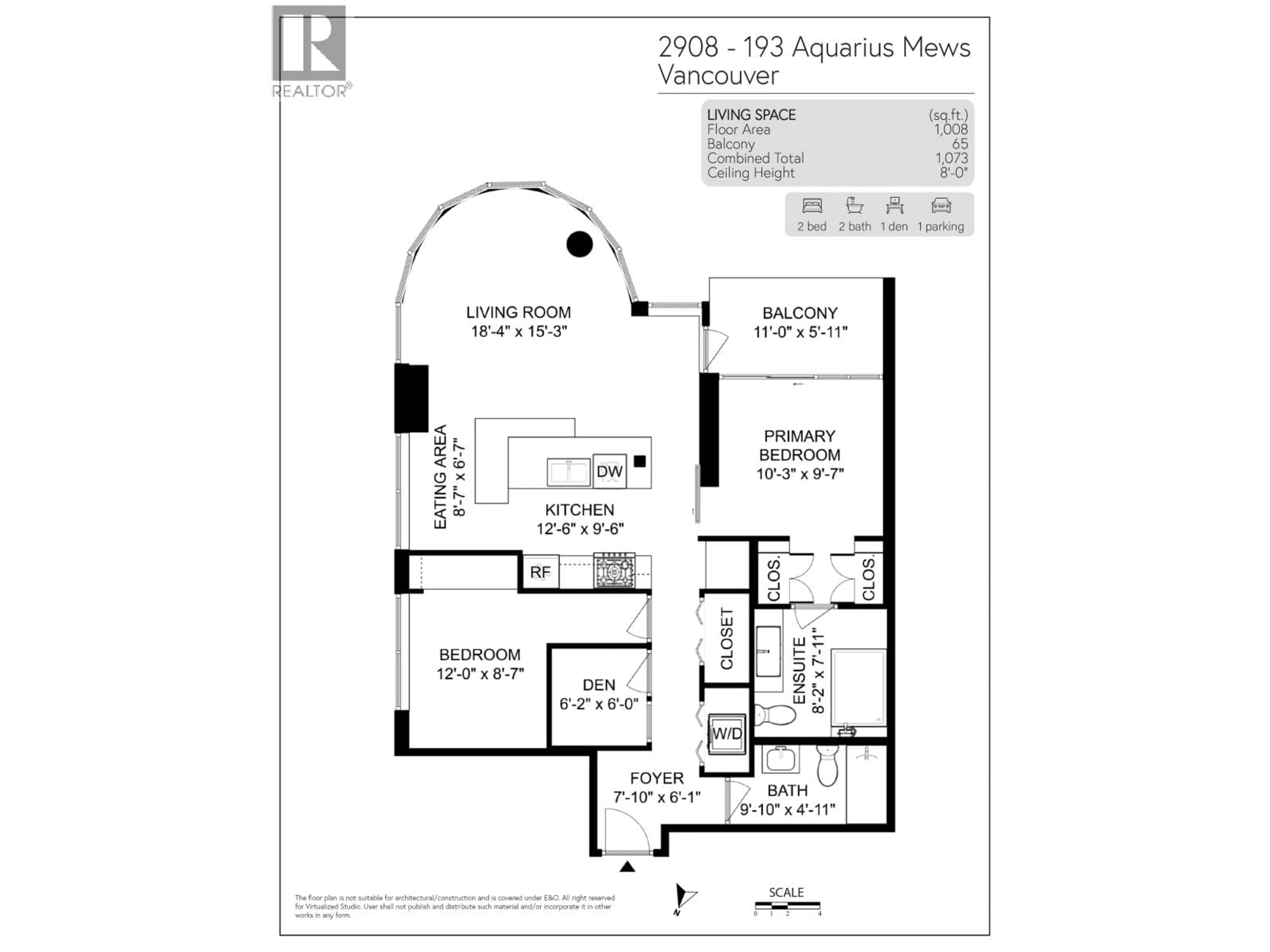 Floor plan for 2908 - 193 AQUARIUS MEWS, Vancouver British Columbia V6Z2Z2