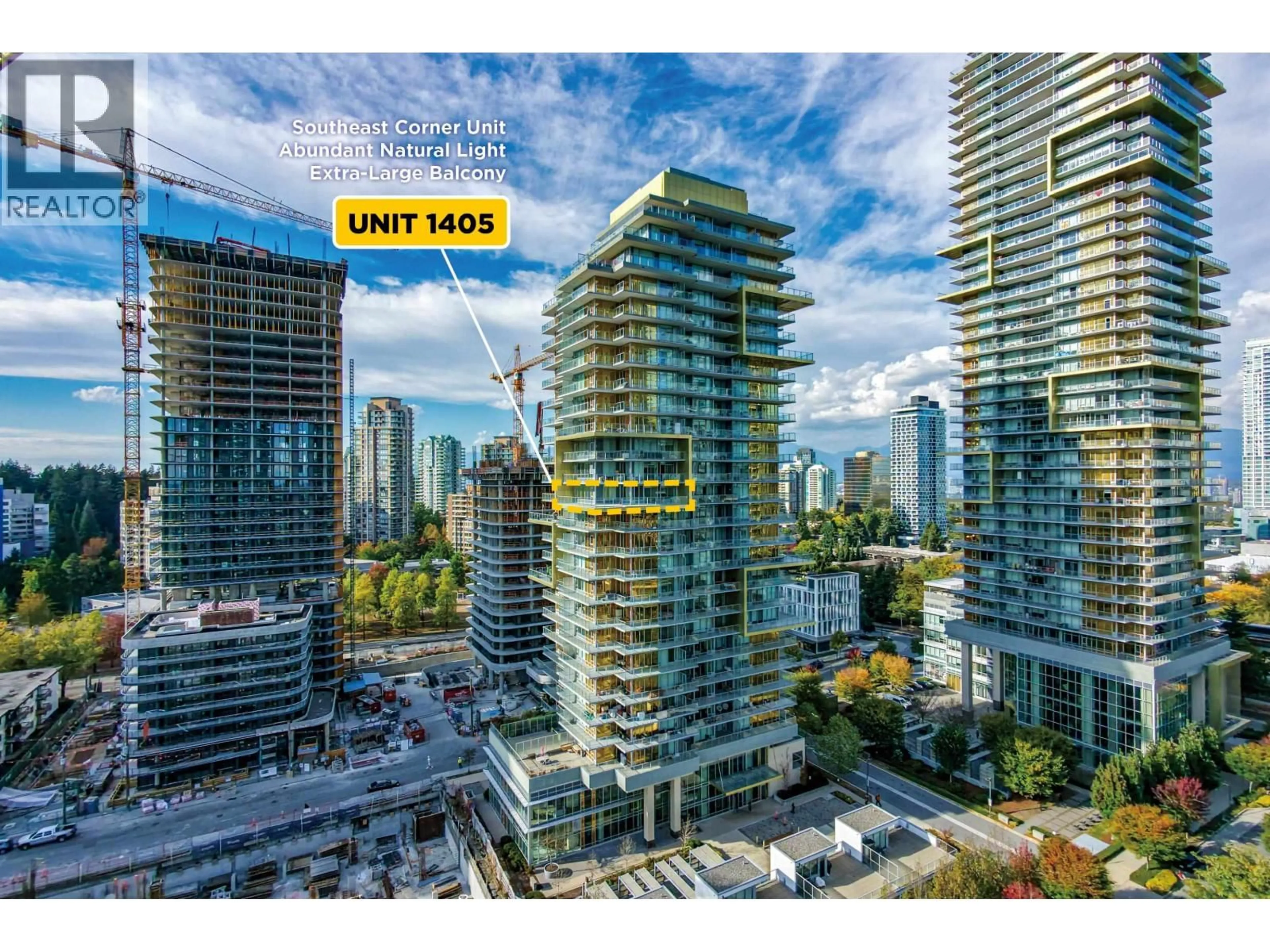 A pic from outside/outdoor area/front of a property/back of a property/a pic from drone, city buildings view from balcony for 1405 - 6288 CASSIE AVENUE, Burnaby British Columbia V5H0H7