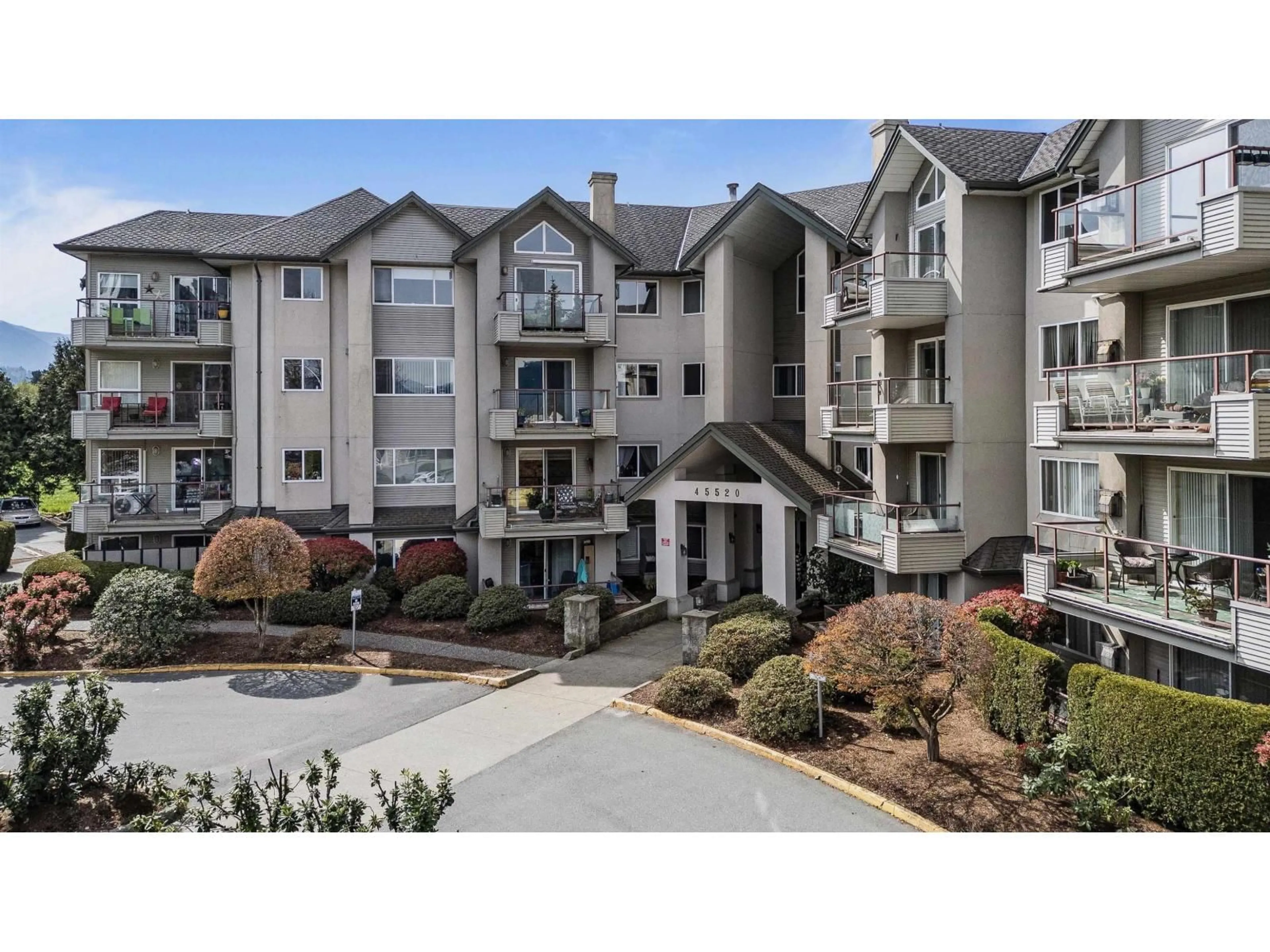 A pic from outside/outdoor area/front of a property/back of a property/a pic from drone, mountain view for 304 - 45520 KNIGHT ROAD, Chilliwack British Columbia V2R3Z2