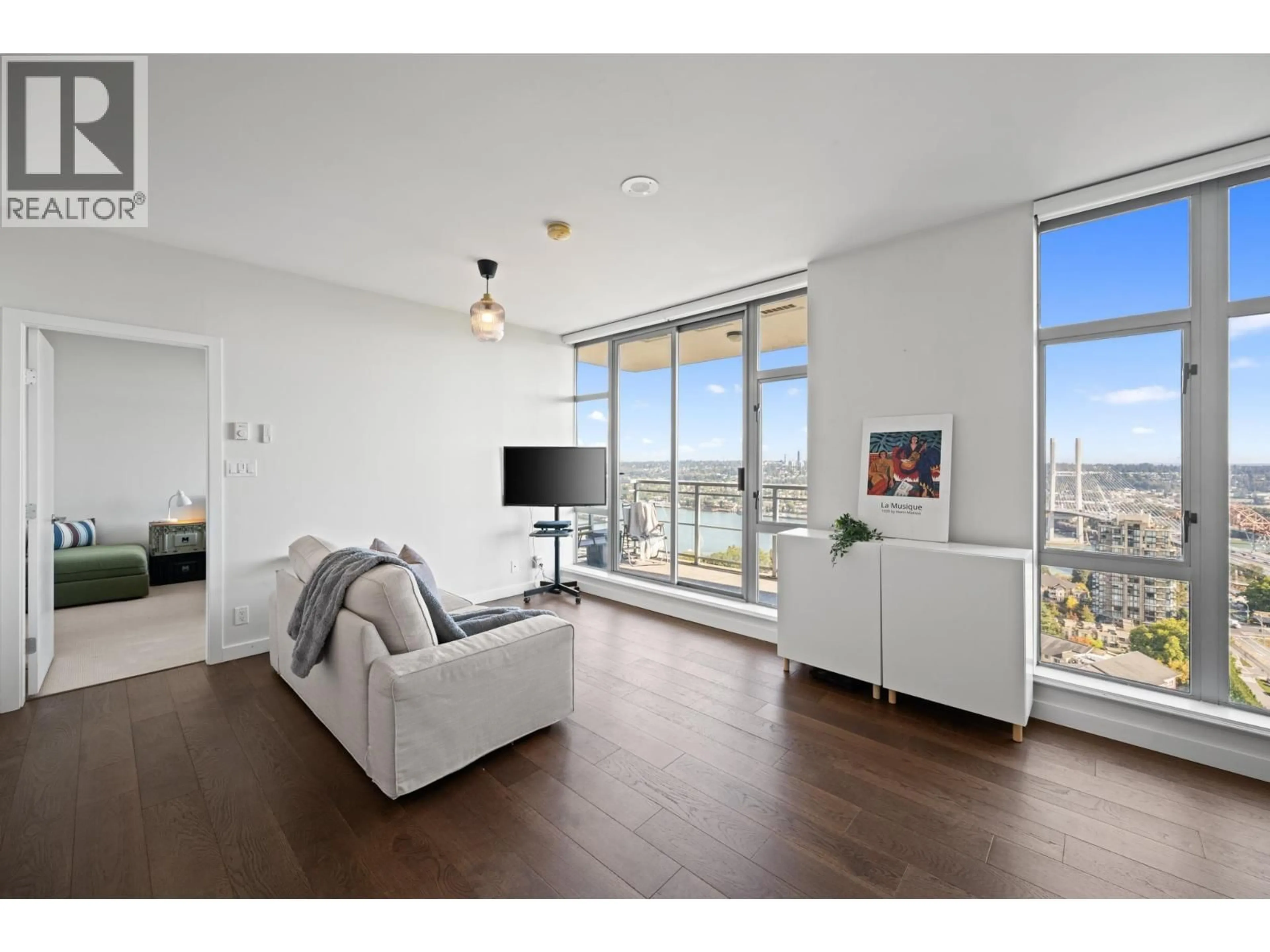 Living room with furniture, wood/laminate floor for 2603 - 280 ROSS DRIVE, New Westminster British Columbia V3L0C2
