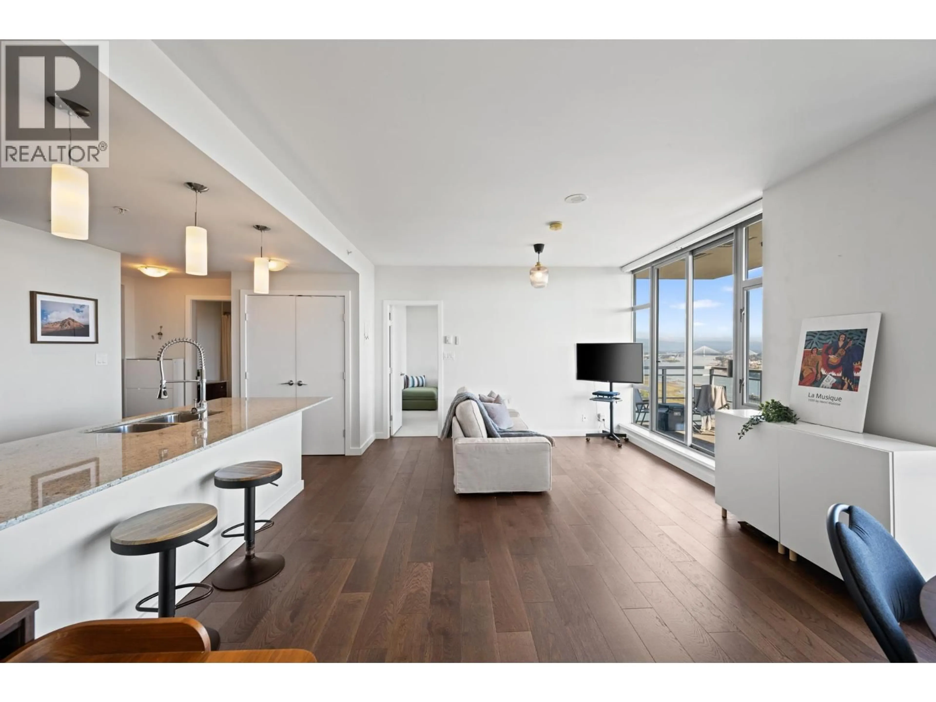 Living room with furniture, wood/laminate floor for 2603 - 280 ROSS DRIVE, New Westminster British Columbia V3L0C2