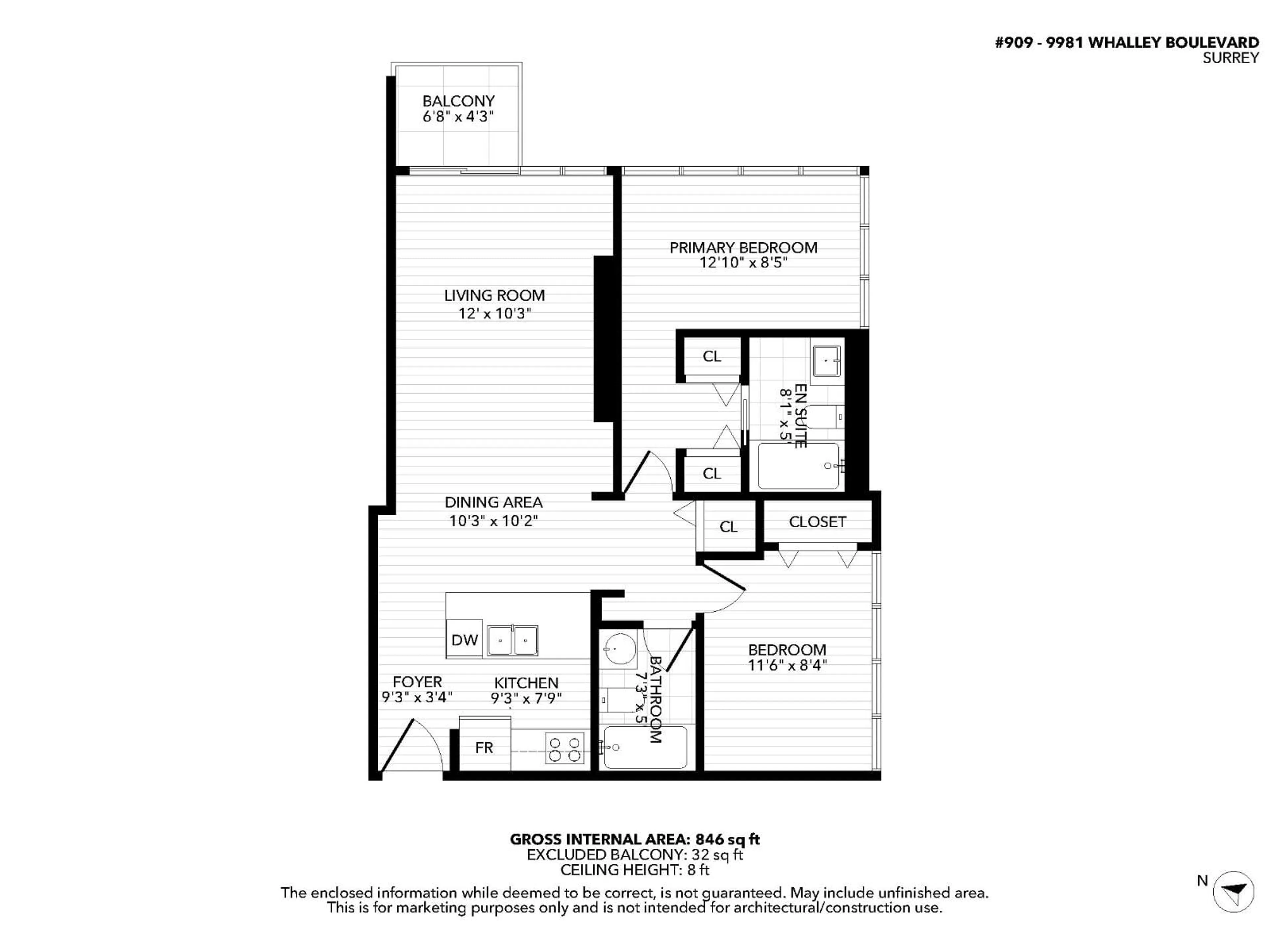 Floor plan for 909 - 9981 WHALLEY BOULEVARD, Surrey British Columbia V3T0G6