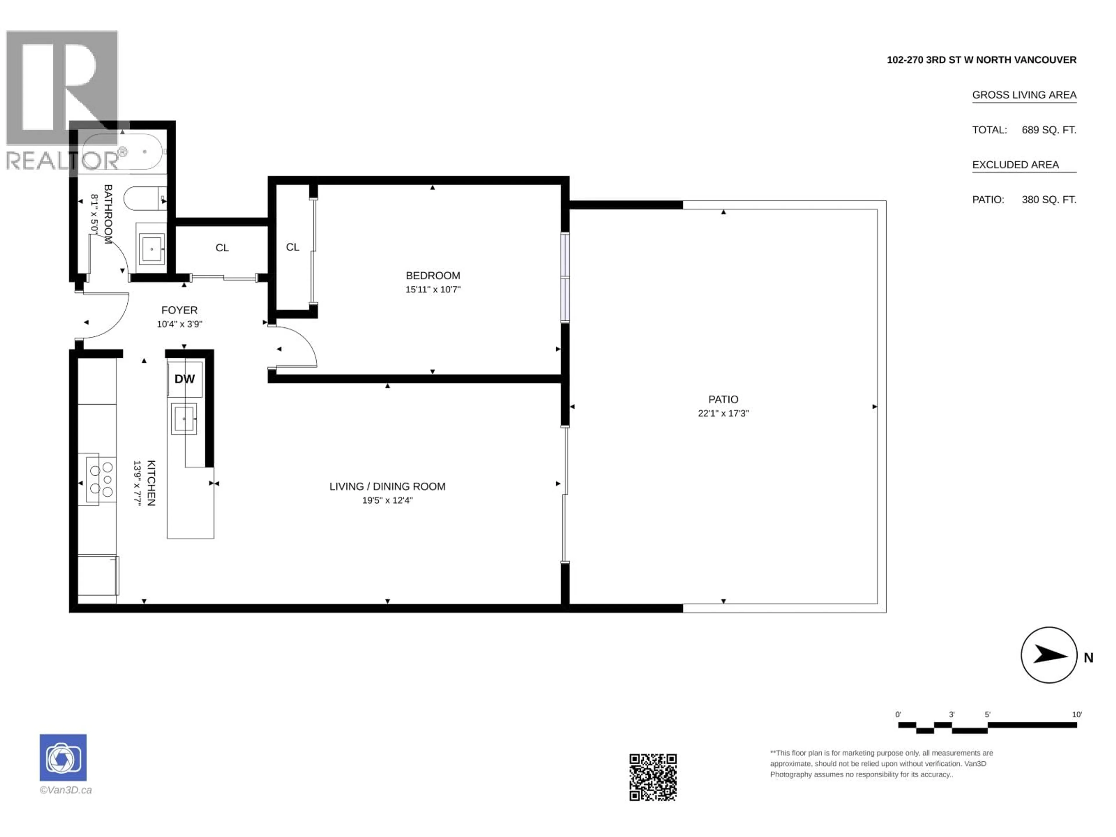 Floor plan for 102 - 270 3RD STREET, North Vancouver British Columbia V7M1G1