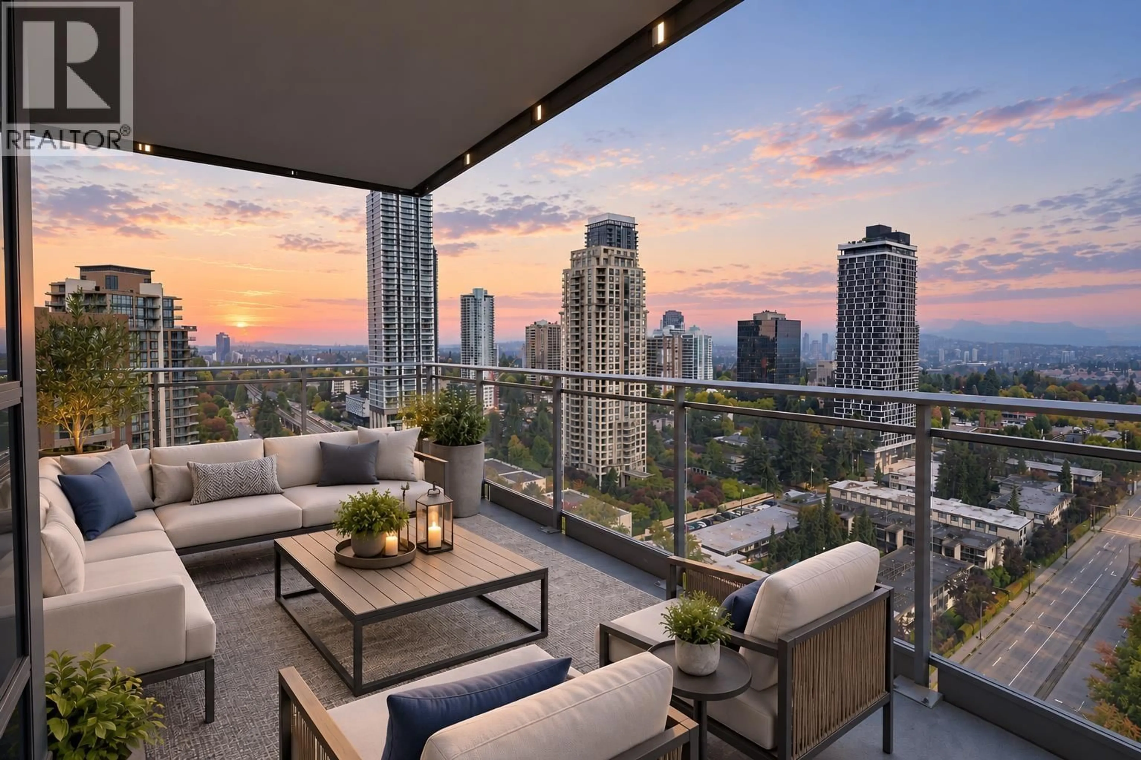 Patio, city buildings view from balcony for 1702 - 4360 BERESFORD STREET, Burnaby British Columbia V5H0G2