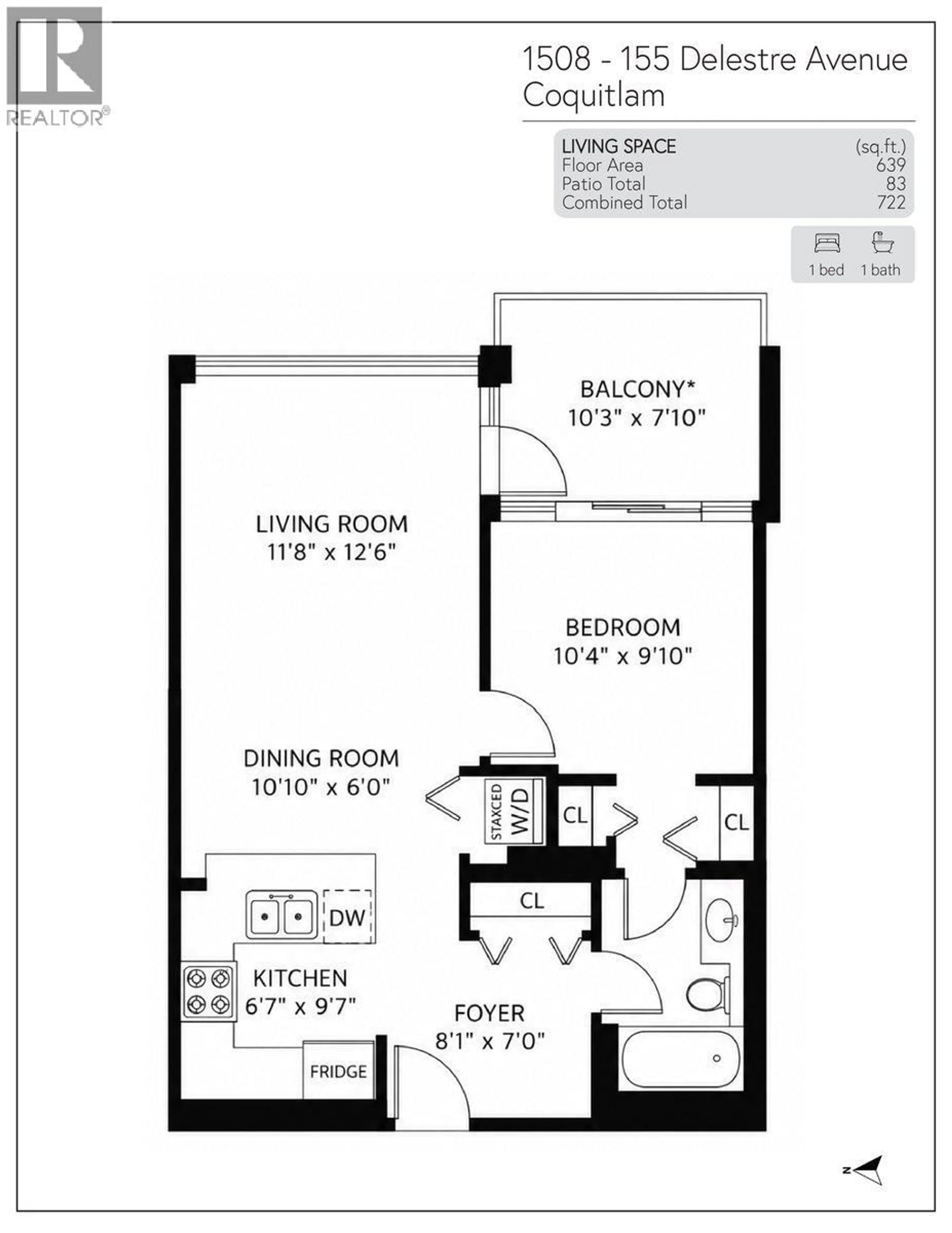 Floor plan for 1608 - 555 DELESTRE AVENUE, Coquitlam British Columbia V3K0A9