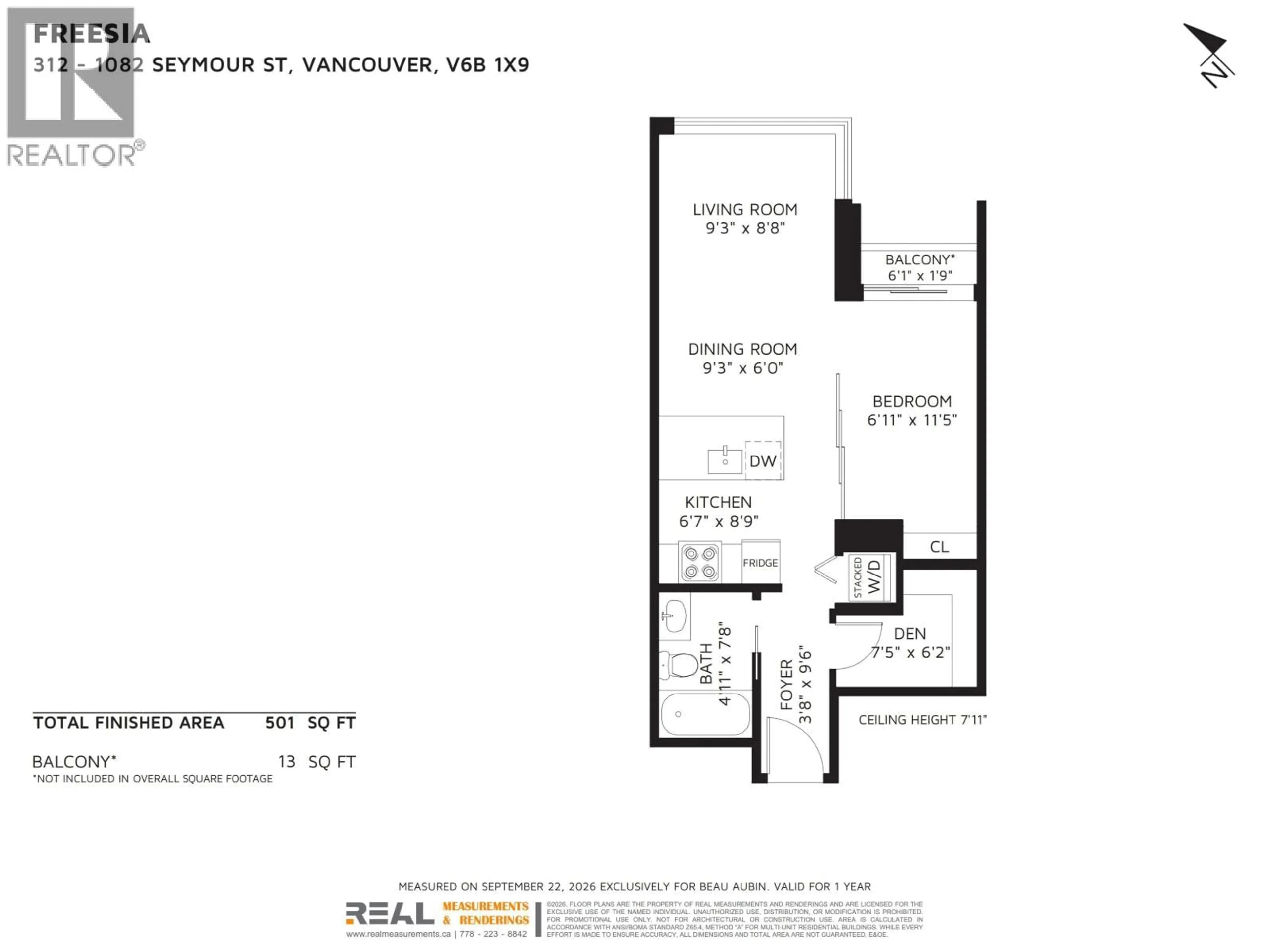 Floor plan for 312 - 1082 SEYMOUR STREET, Vancouver British Columbia V6B1X9