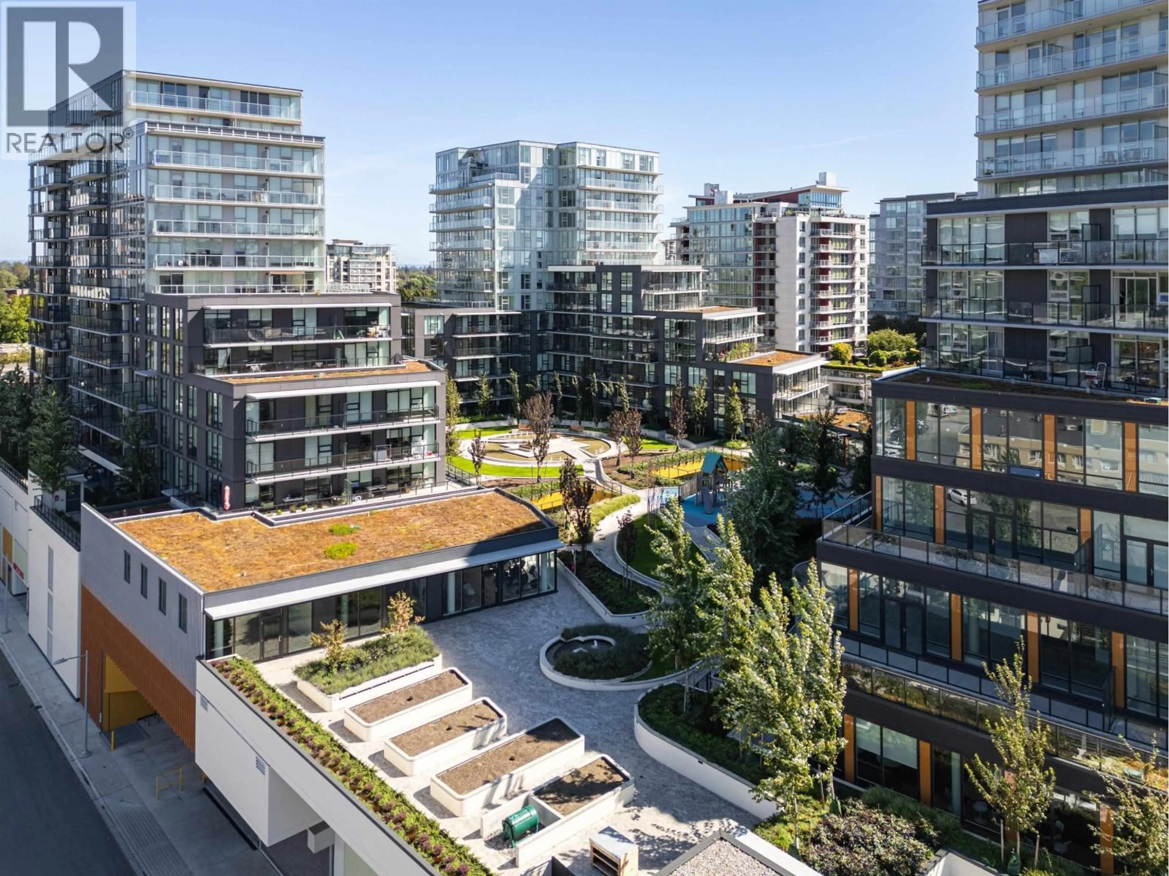 A pic from outside/outdoor area/front of a property/back of a property/a pic from drone, city buildings view from balcony for 1201 - 6655 BUSWELL STREET, Richmond British Columbia V6Y0M4