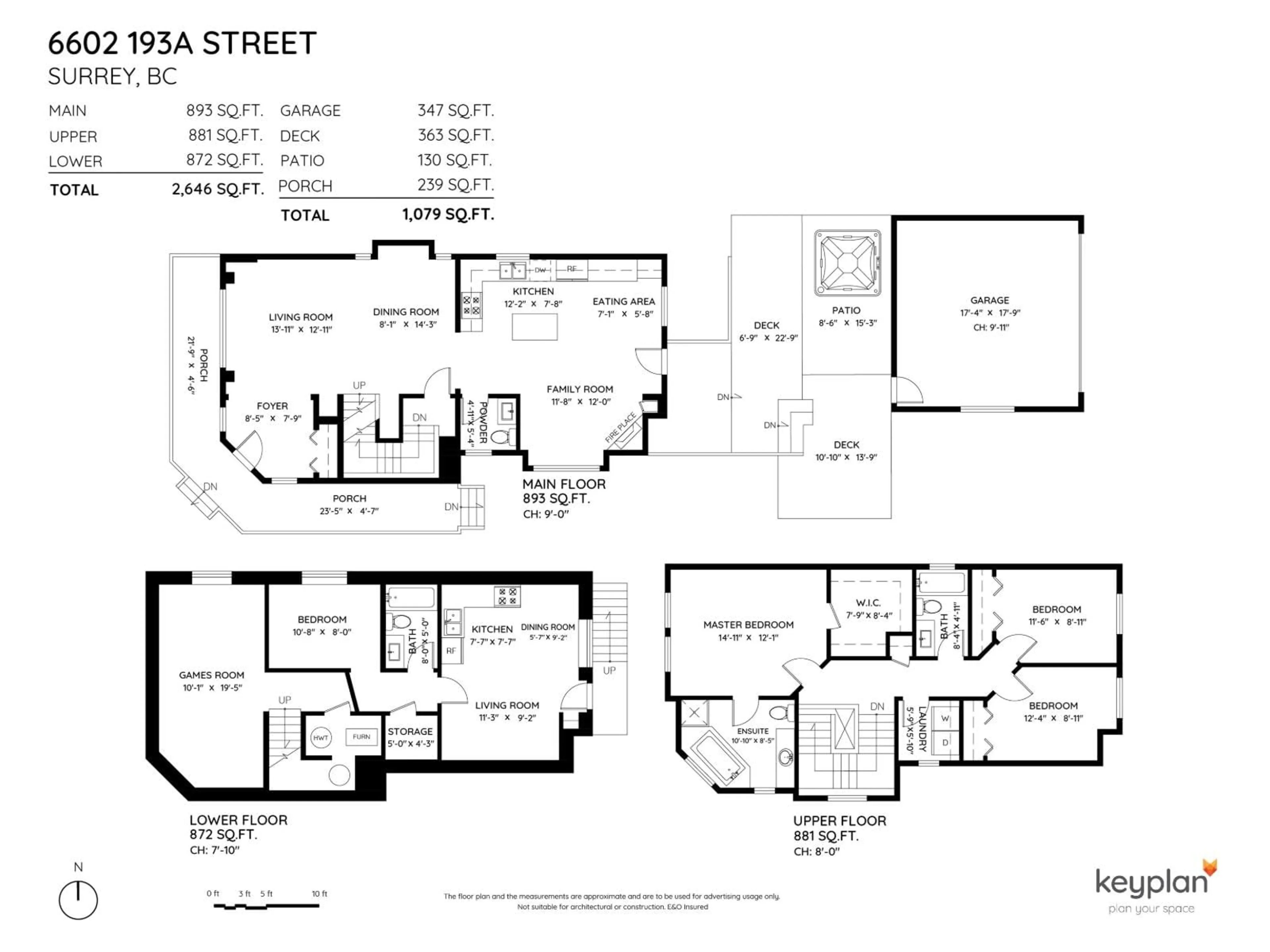 Floor plan for 6602 193A STREET, Surrey British Columbia V4N0C1