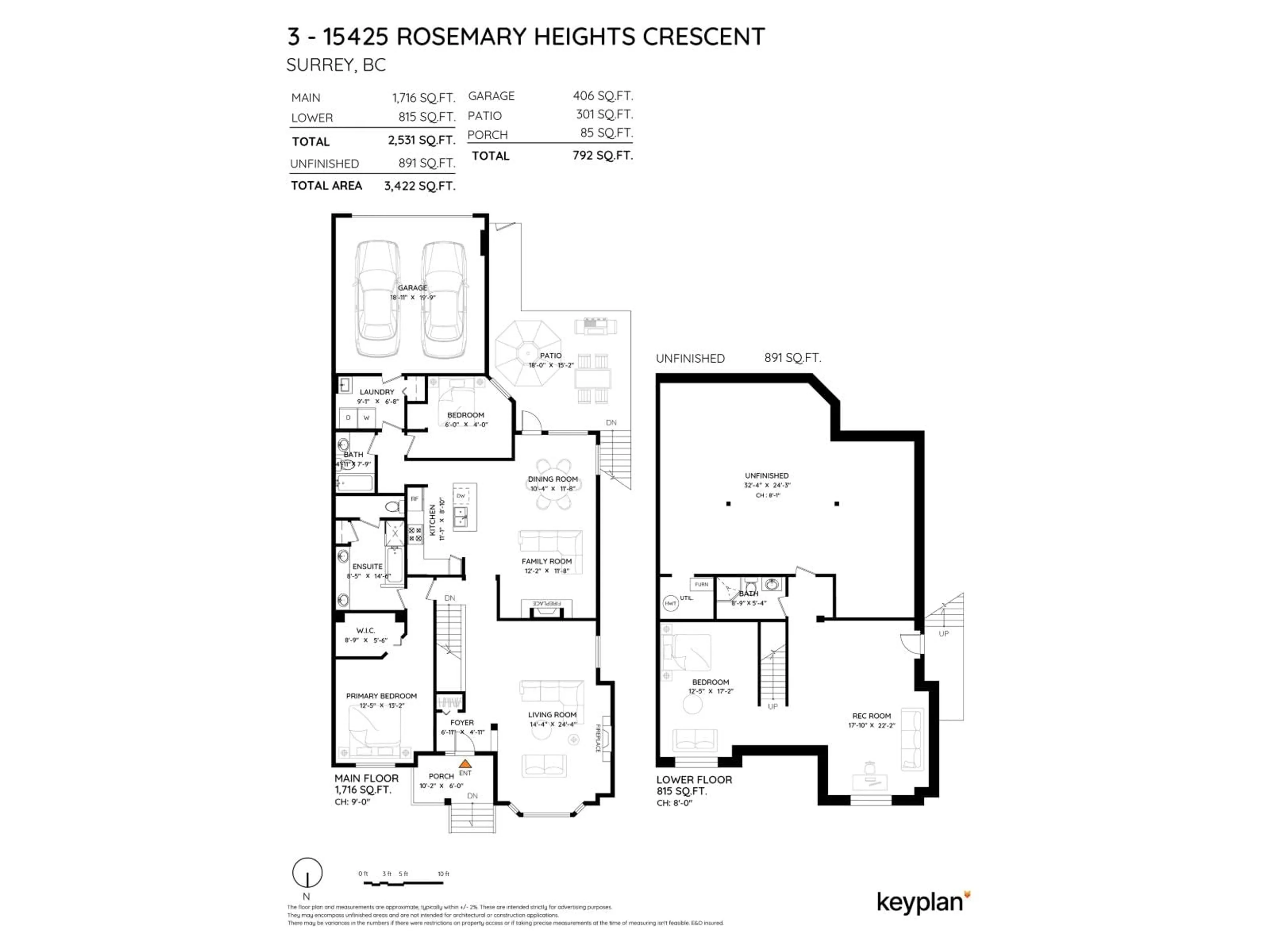 Floor plan for 3 - 15425 ROSEMARY HEIGHTS CRESCENT, Surrey British Columbia V3Z0S7