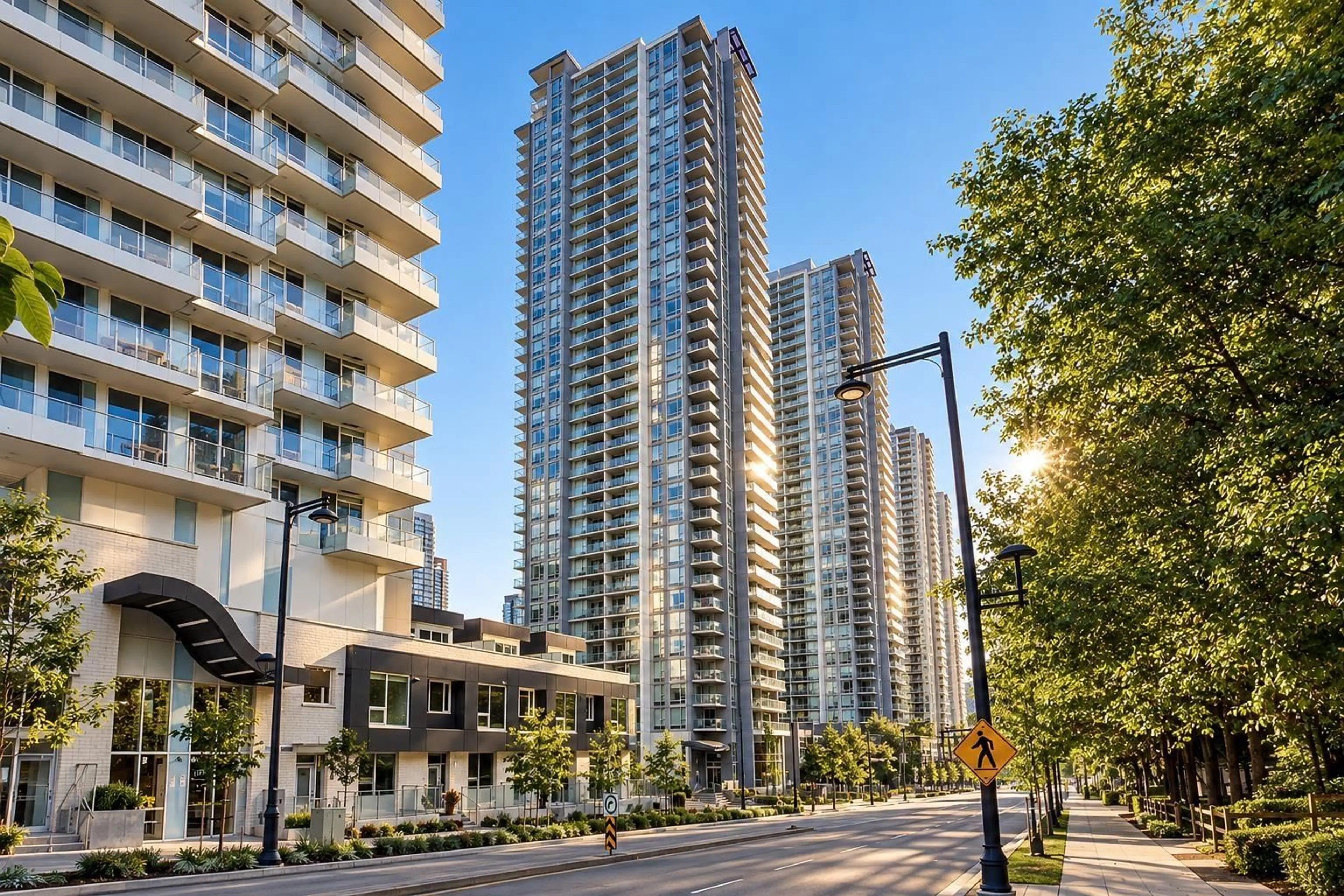 Patio, city buildings view from balcony for 809 - 13750 100 AVENUE, Surrey British Columbia V3T0L3