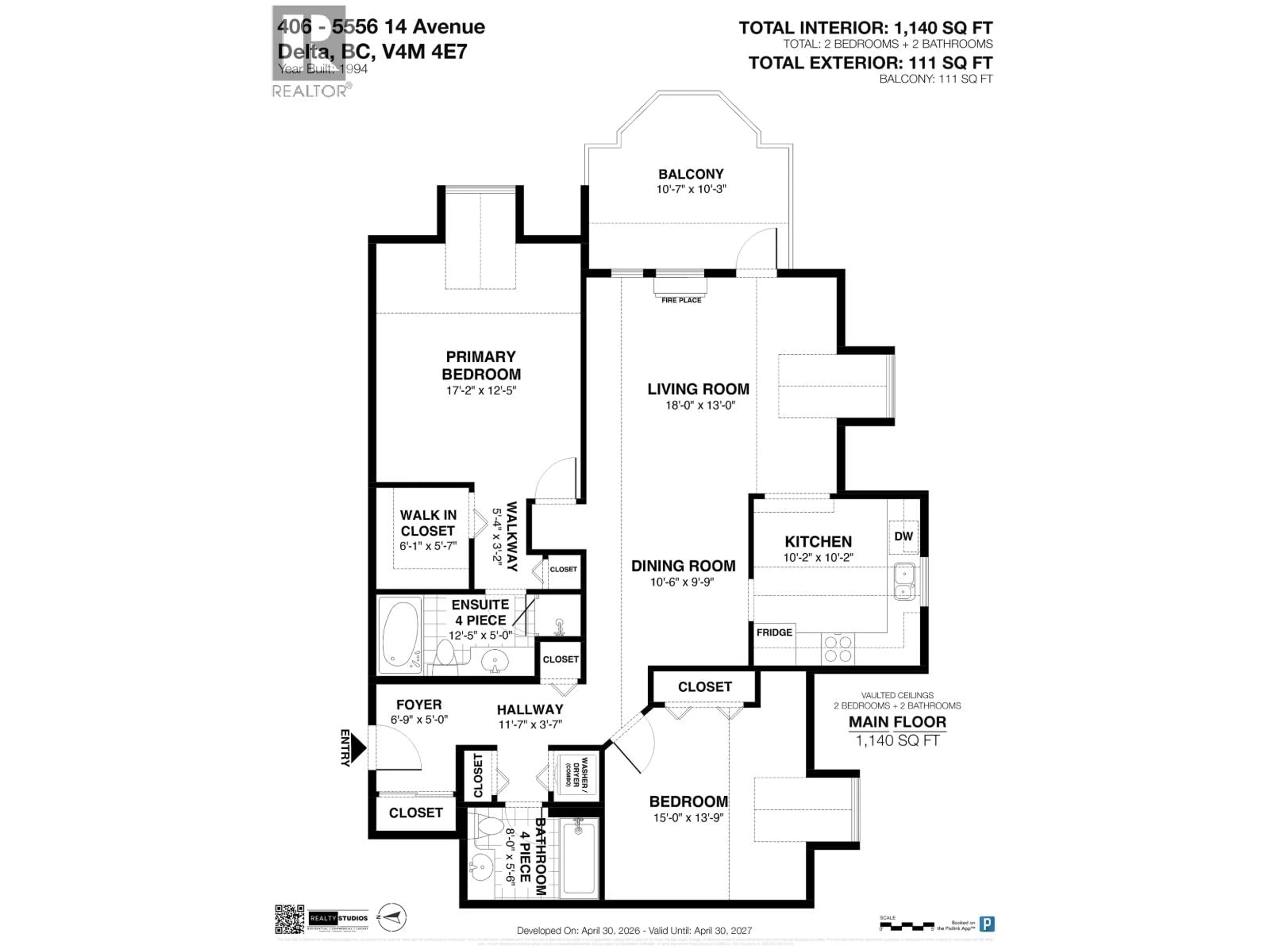 Floor plan for 406 - 5556 14 AVENUE, Delta British Columbia V4M4E7