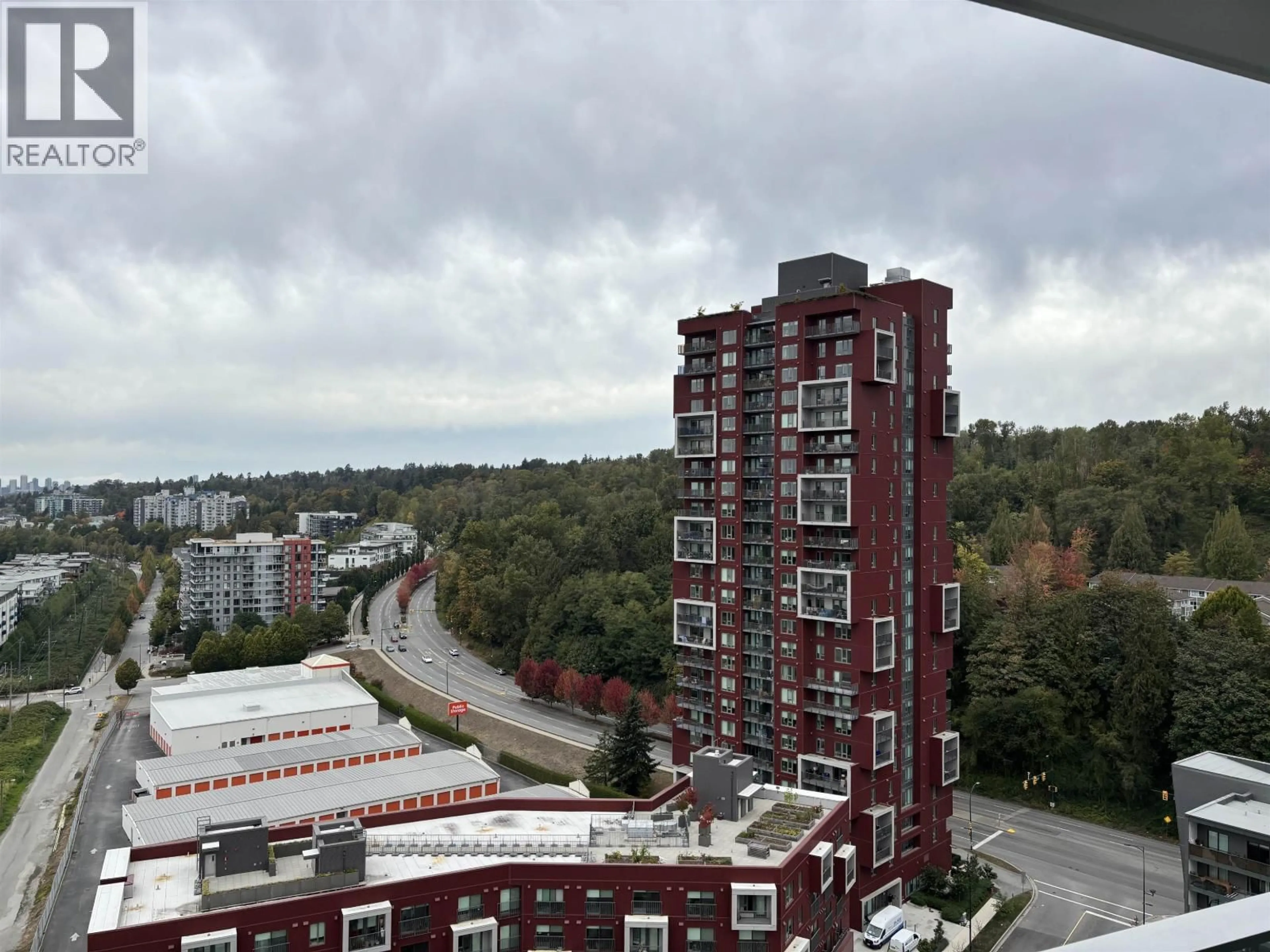 Balcony in the apartment, city buildings view from balcony for 1804 - 3438 SAWMILL CRESCENT, Vancouver British Columbia V5S0E3