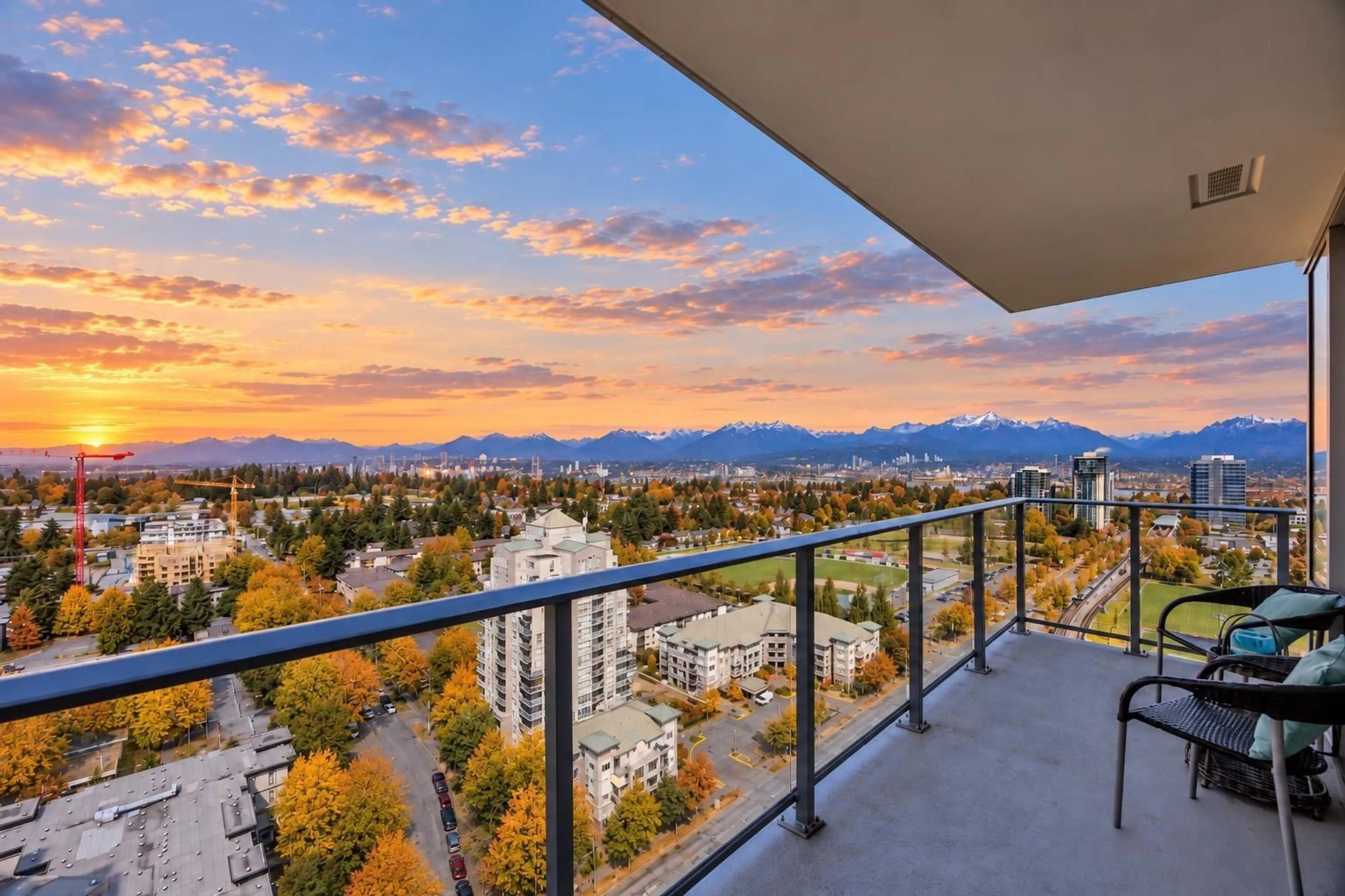 Balcony in the apartment, city buildings view from balcony for 2202 - 13428 105 AVENUE, Surrey British Columbia V3T0S6