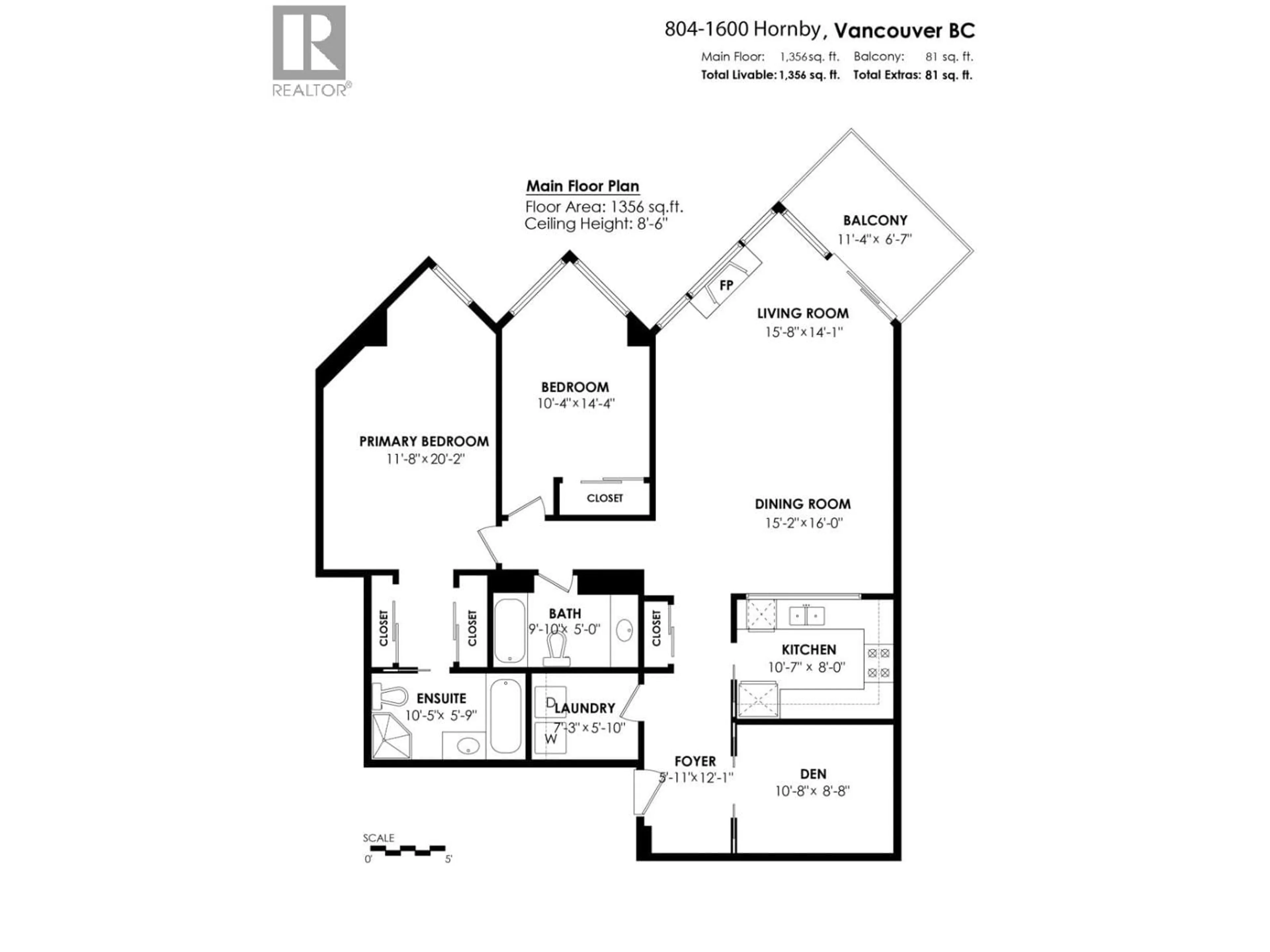 Floor plan for 804 - 1600 HORNBY STREET, Vancouver British Columbia V6Z2S4