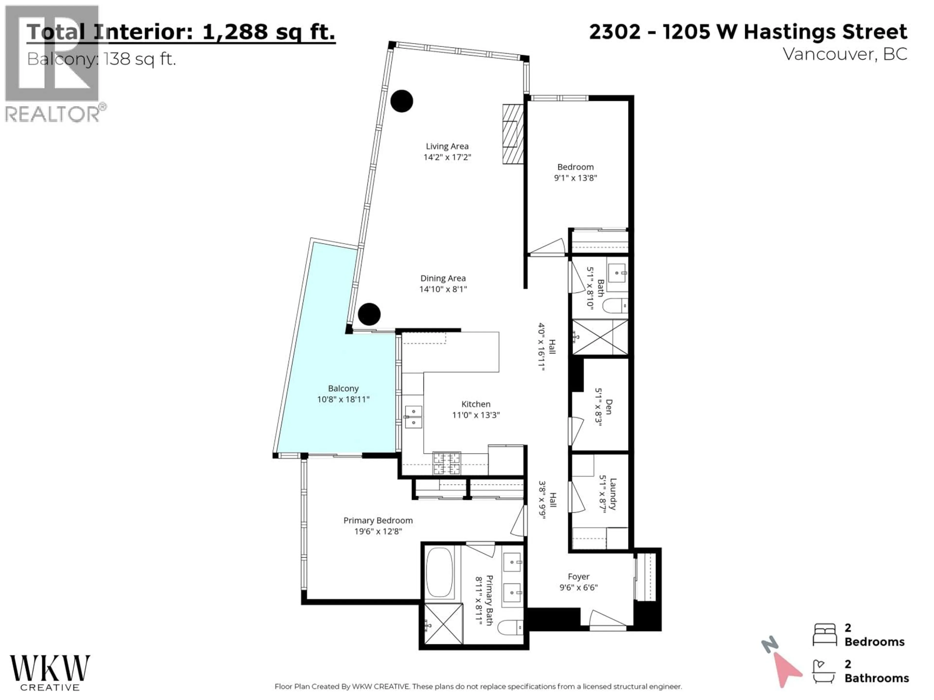 Floor plan for 2302 - 1205 HASTINGS STREET, Vancouver British Columbia V6E4T7