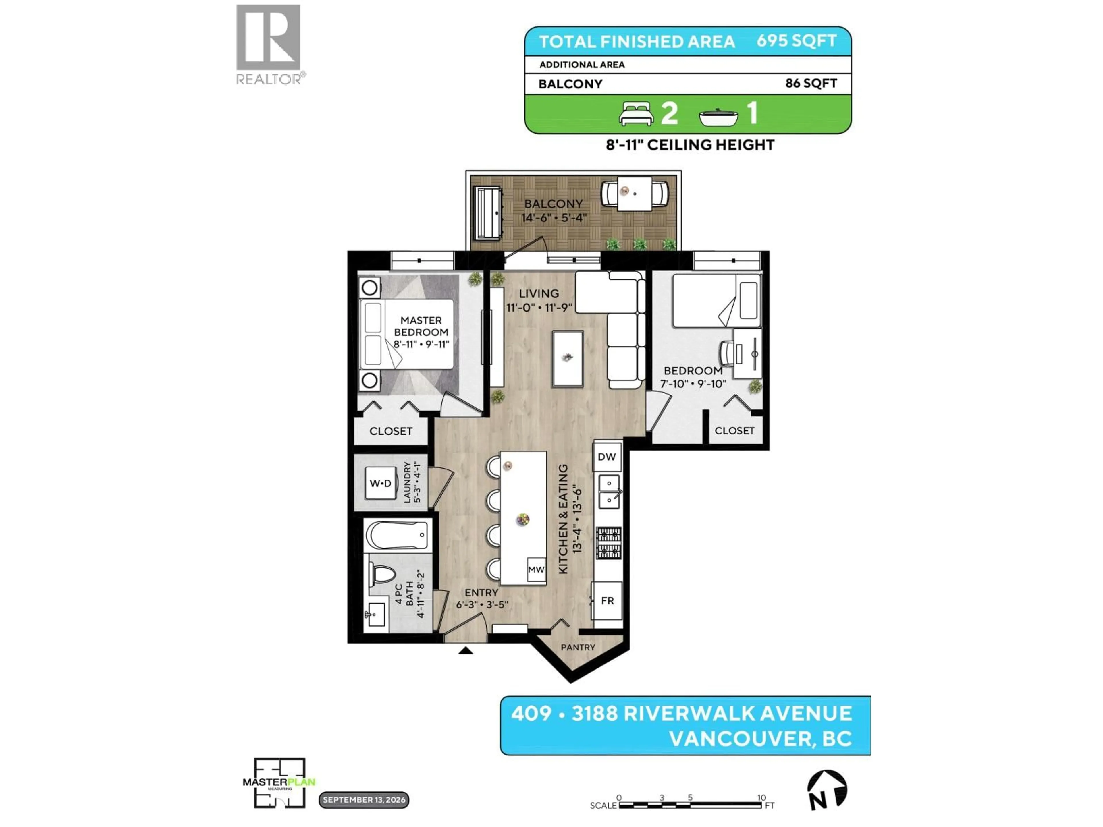 Floor plan for 409 - 3188 RIVERWALK AVENUE, Vancouver British Columbia V5S0E7