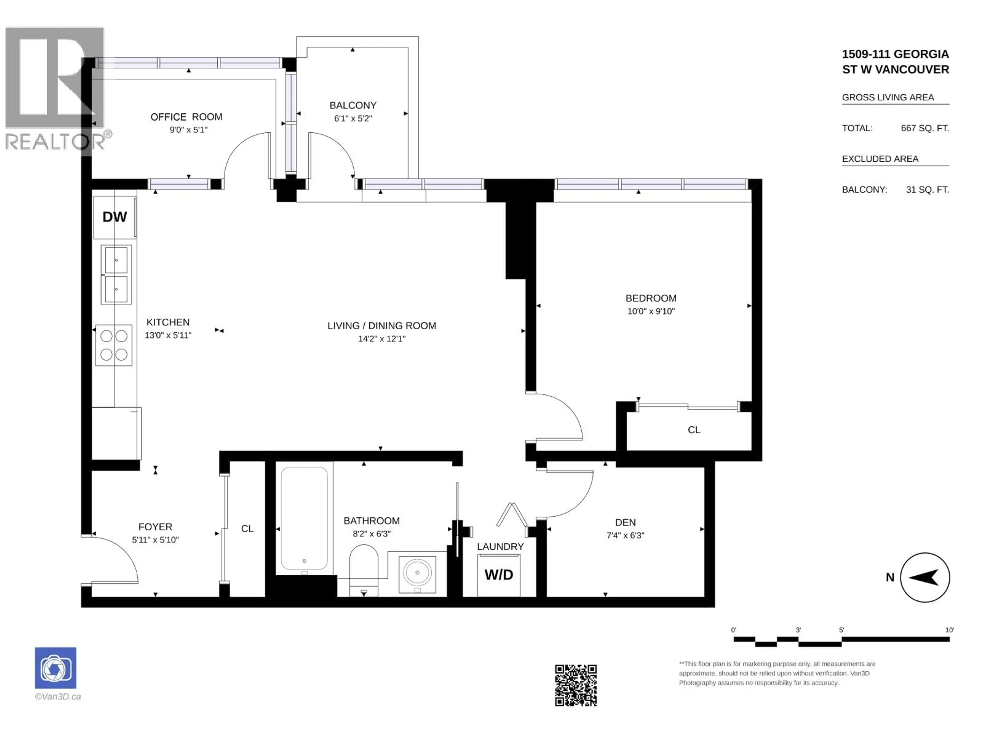 Floor plan for 1509 - 111 GEORGIA STREET, Vancouver British Columbia V6B1T8