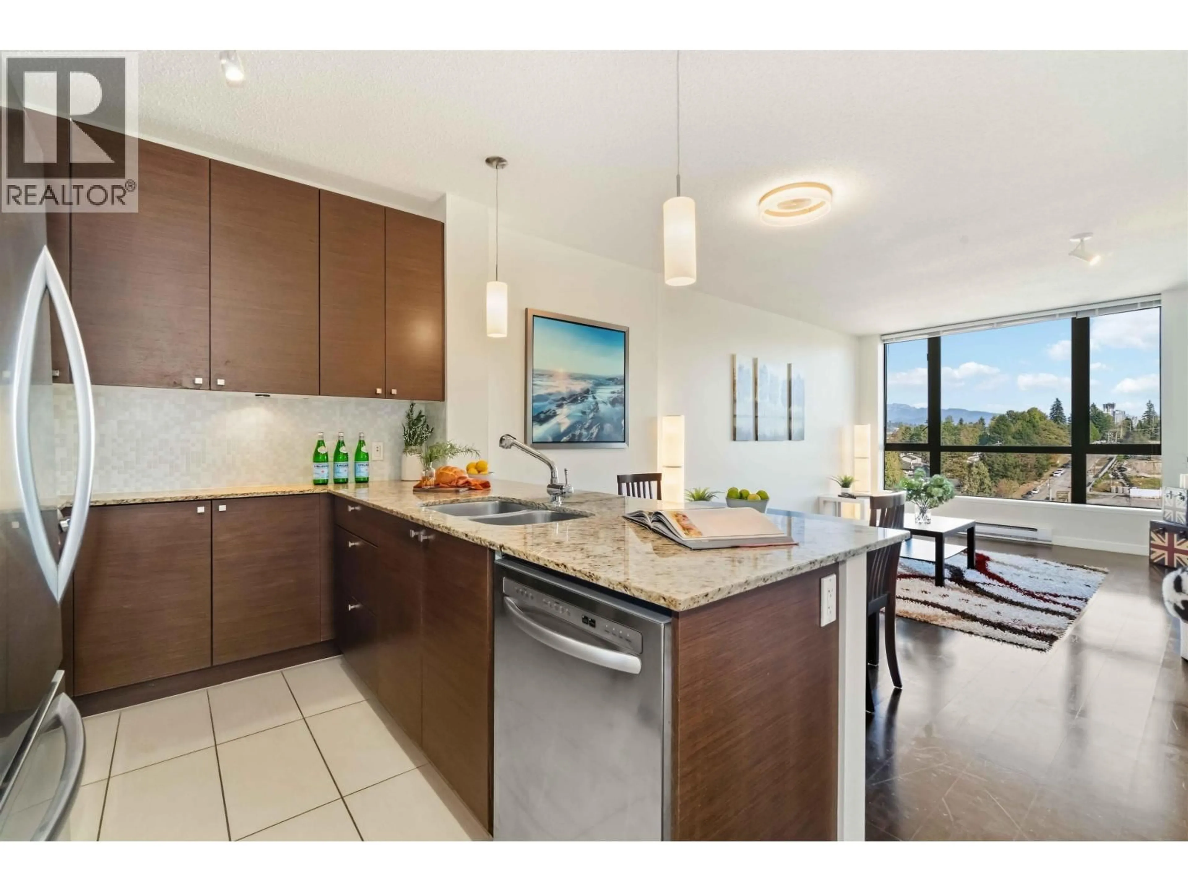Open concept kitchen, ceramic/tile floor for 1401 - 110 BREW STREET, Port Moody British Columbia V3H0E4