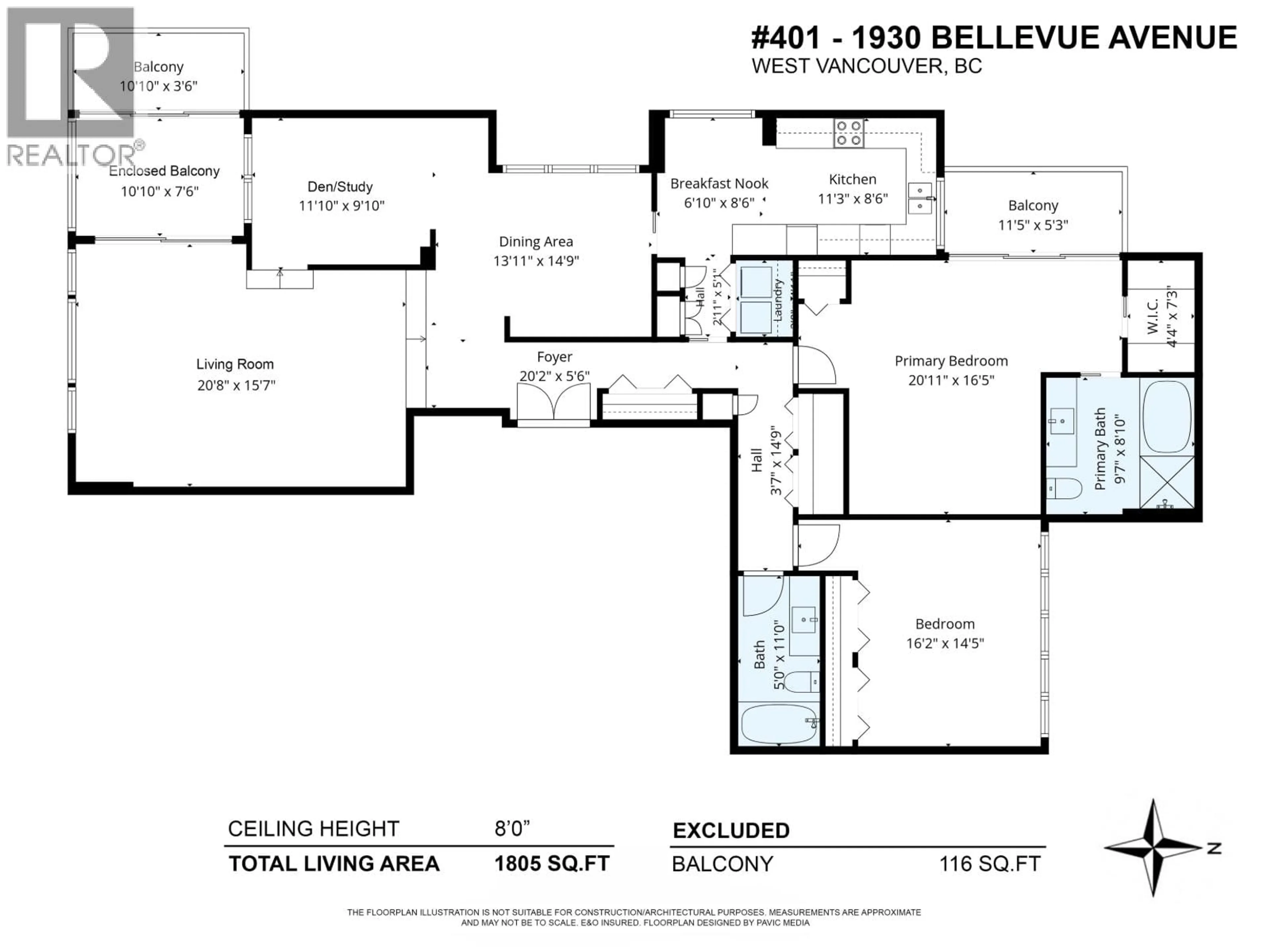 Floor plan for 401 - 1930 BELLEVUE AVENUE, West Vancouver British Columbia V7V1B5