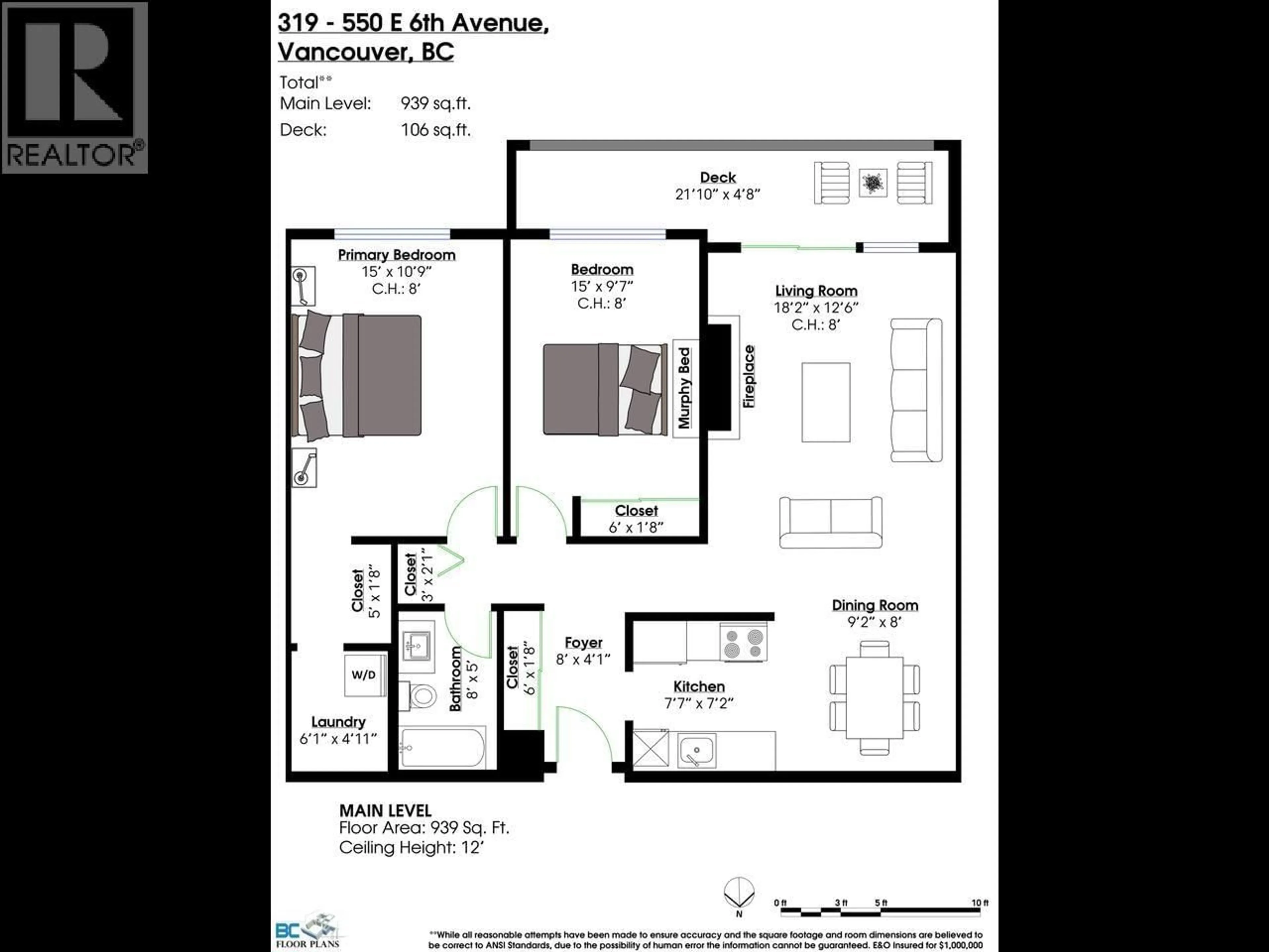 Floor plan for 319 - 550 6TH AVENUE, Vancouver British Columbia V5T4H2