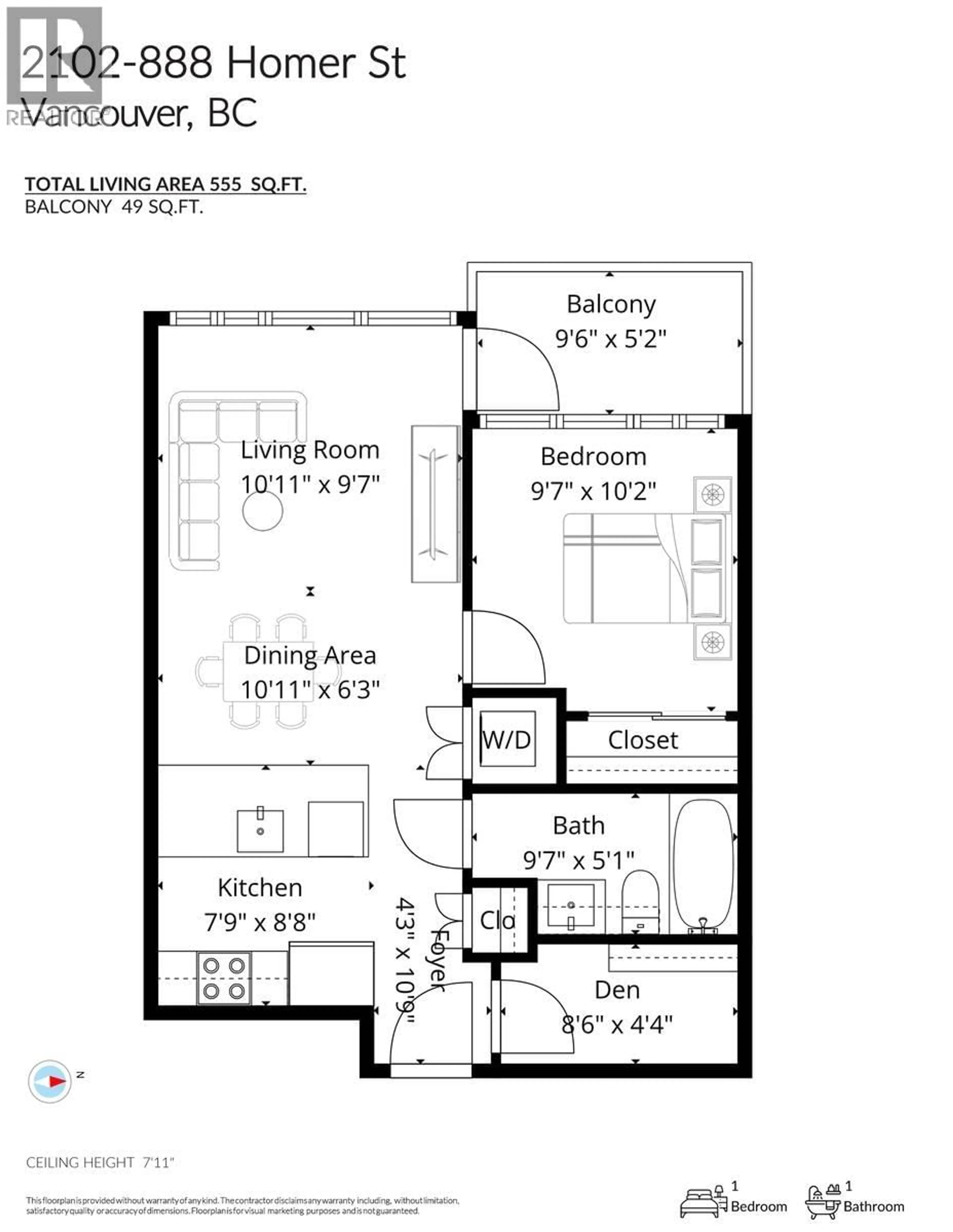 Floor plan for 2102 - 888 HOMER STREET, Vancouver British Columbia V6B0H7