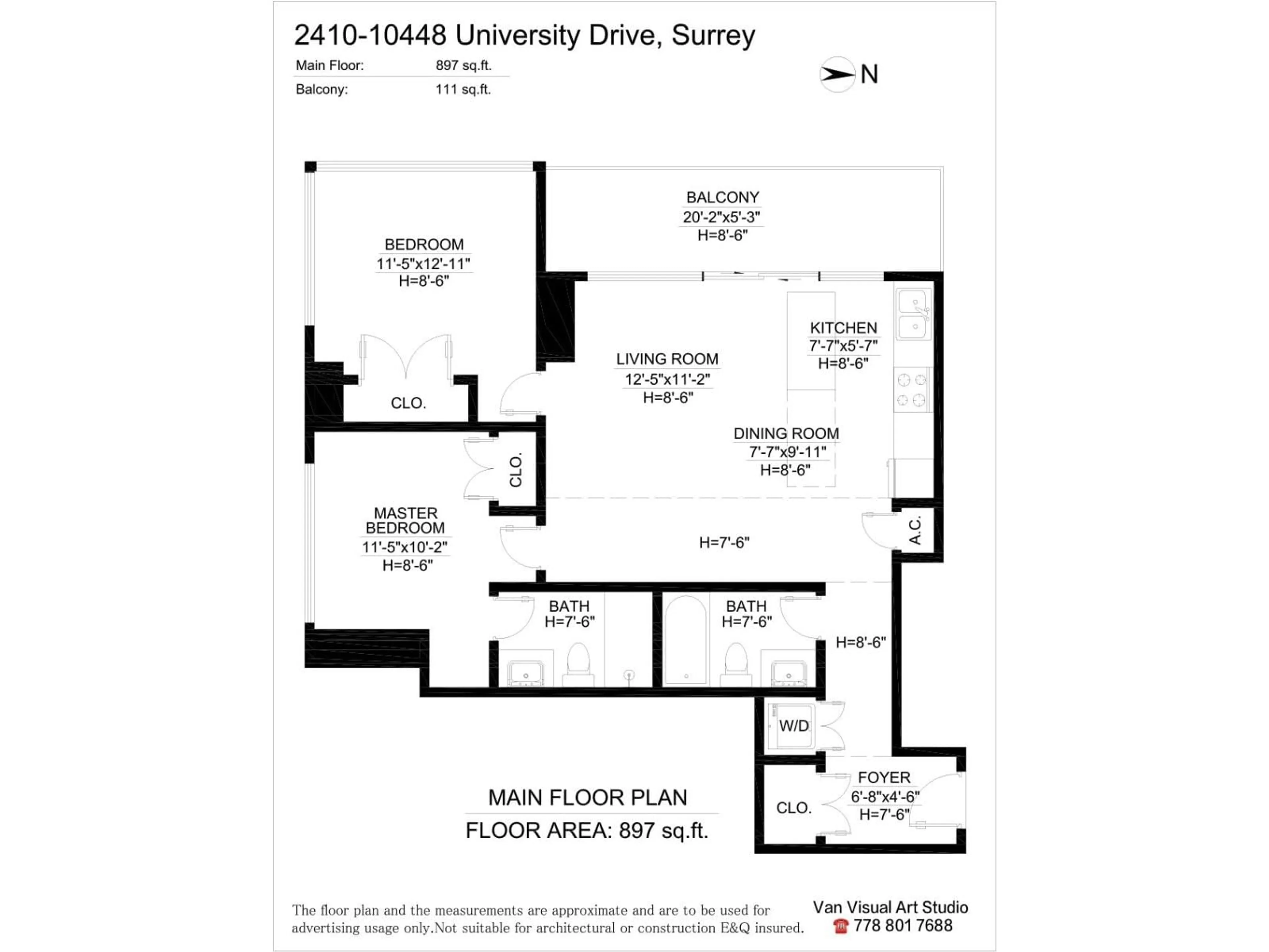 Floor plan for 2410 - 10448 UNIVERSITY DRIVE, Surrey British Columbia V3T0S7
