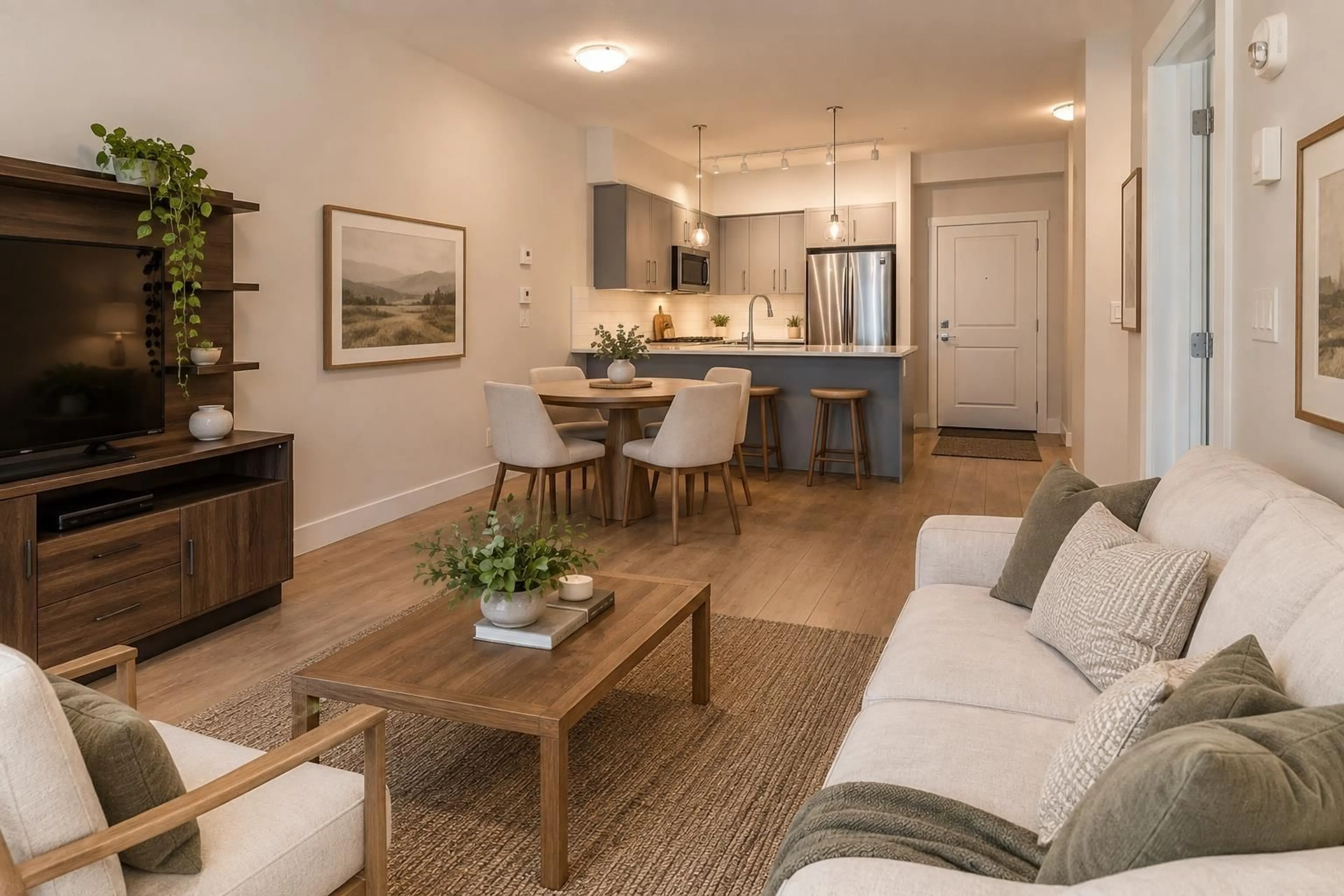 Living room with furniture, wood/laminate floor for 101 - 22136 49 AVENUE, Langley British Columbia V3A0M8