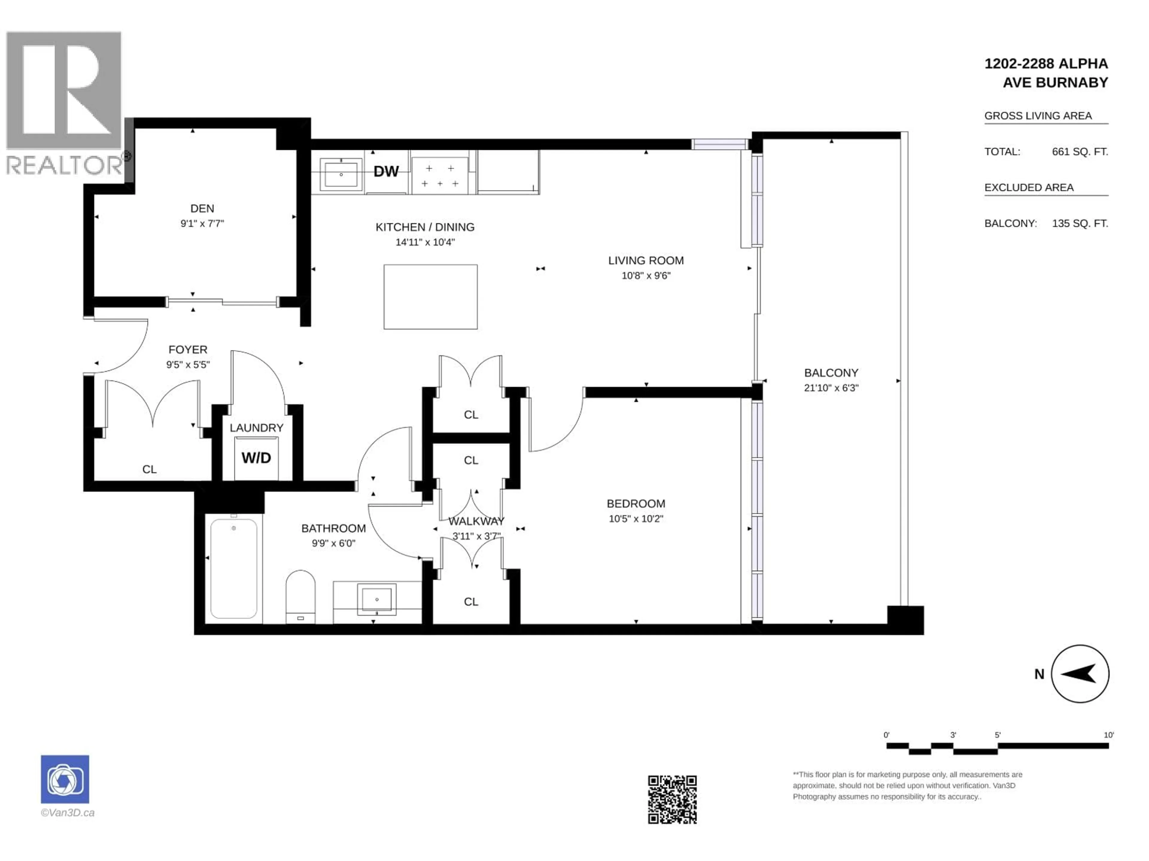 Floor plan for 1202 - 2288 ALPHA AVENUE, Burnaby British Columbia V5C0L9