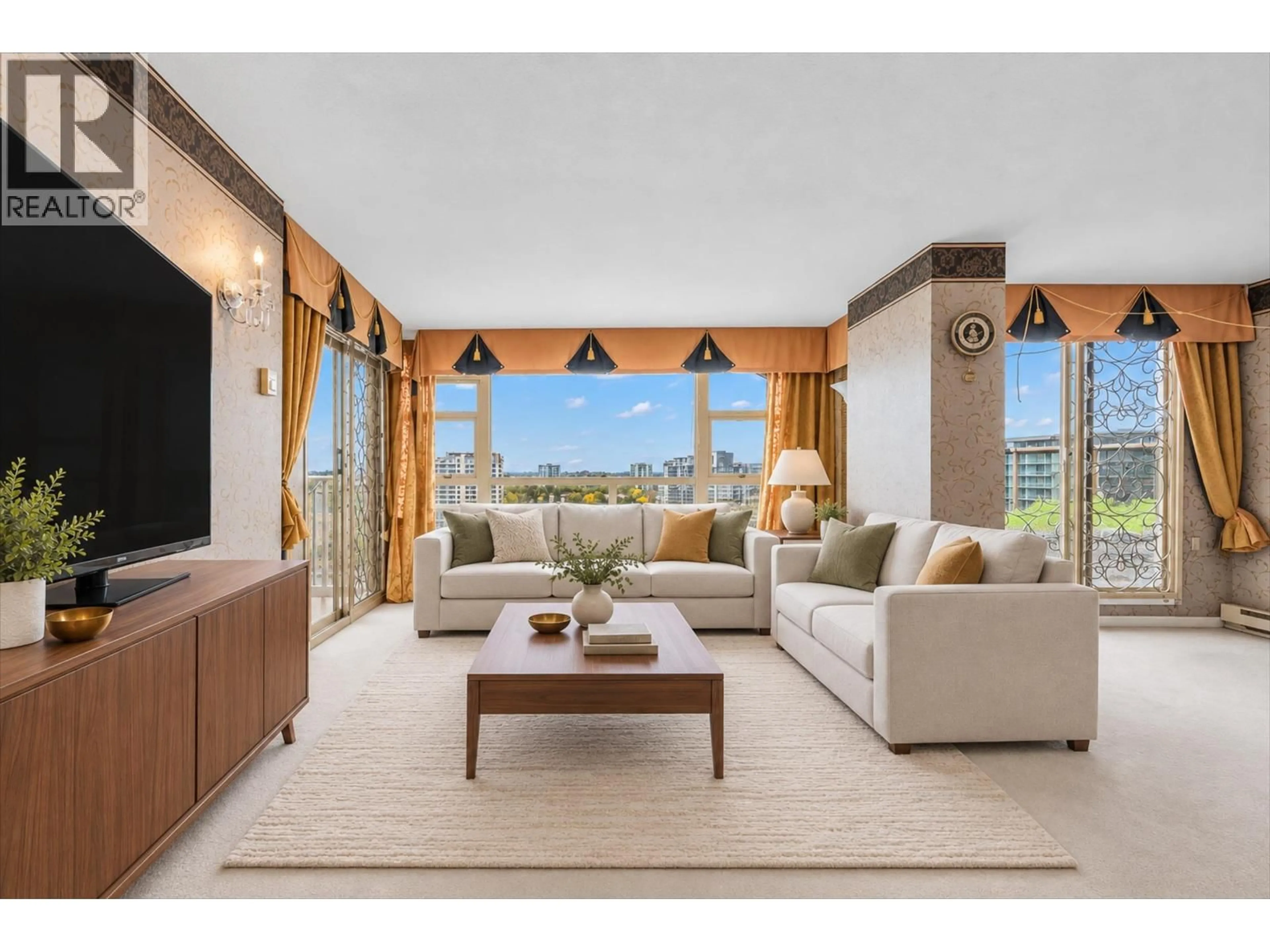 Living room with furniture, ceramic/tile floor for 1601 - 8238 SABA ROAD, Richmond British Columbia V6Y4C7