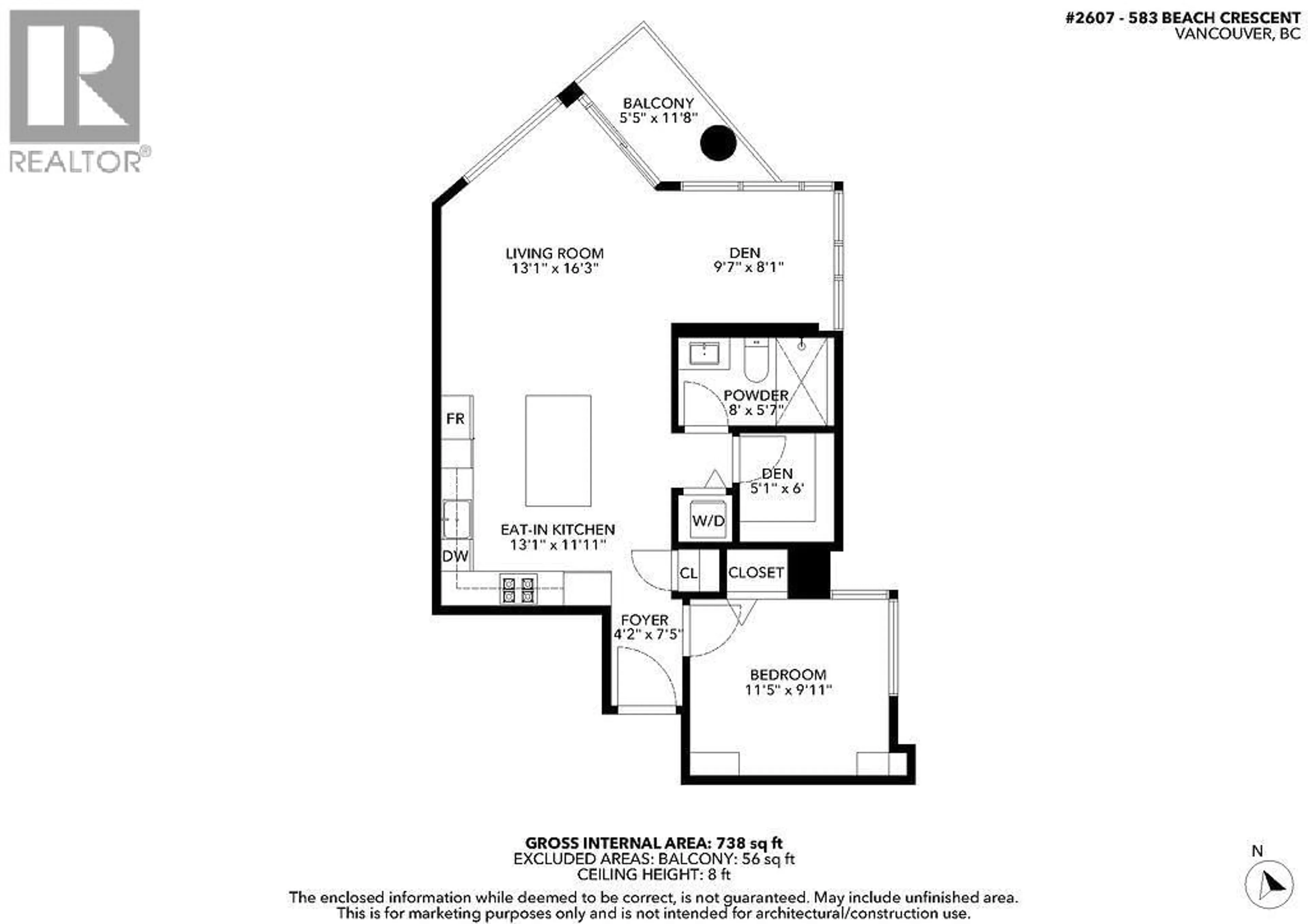 Floor plan for 2607 - 583 BEACH CRESCENT, Vancouver British Columbia V6Z3E6