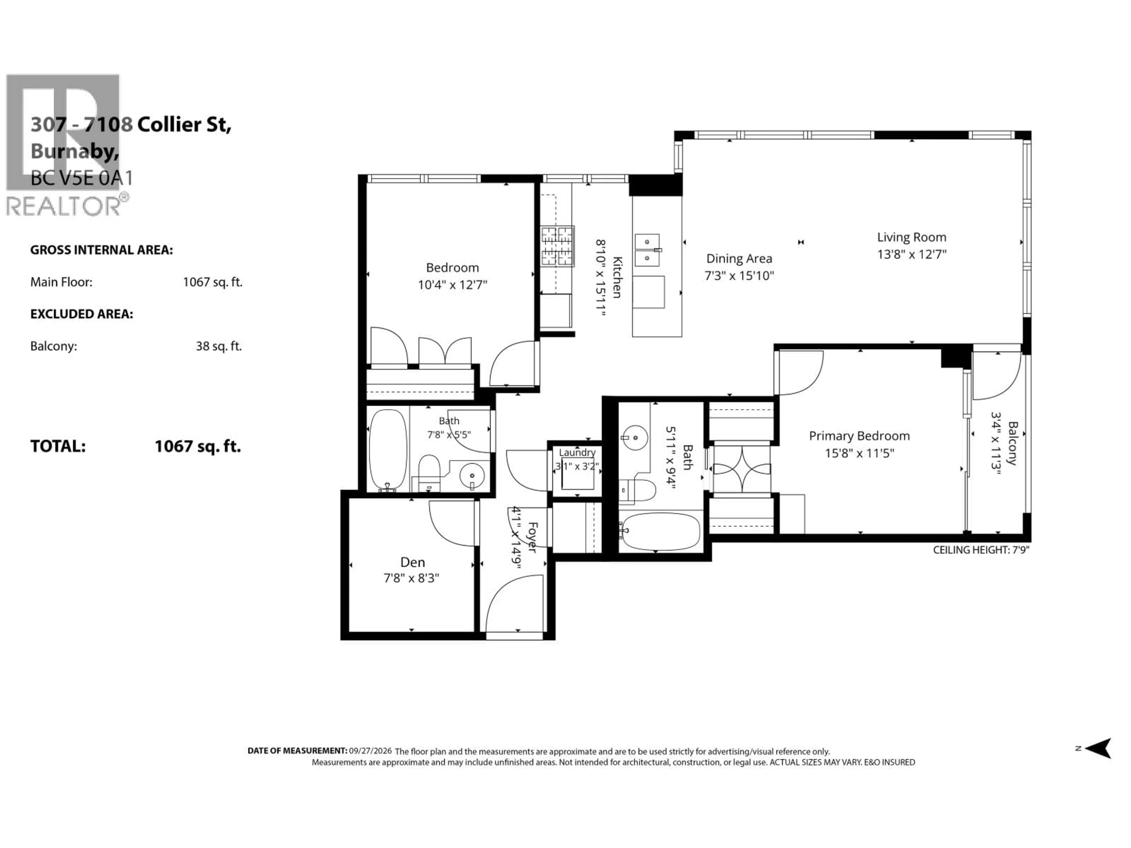 Floor plan for 307 - 7108 COLLIER STREET, Burnaby British Columbia V5E0A1