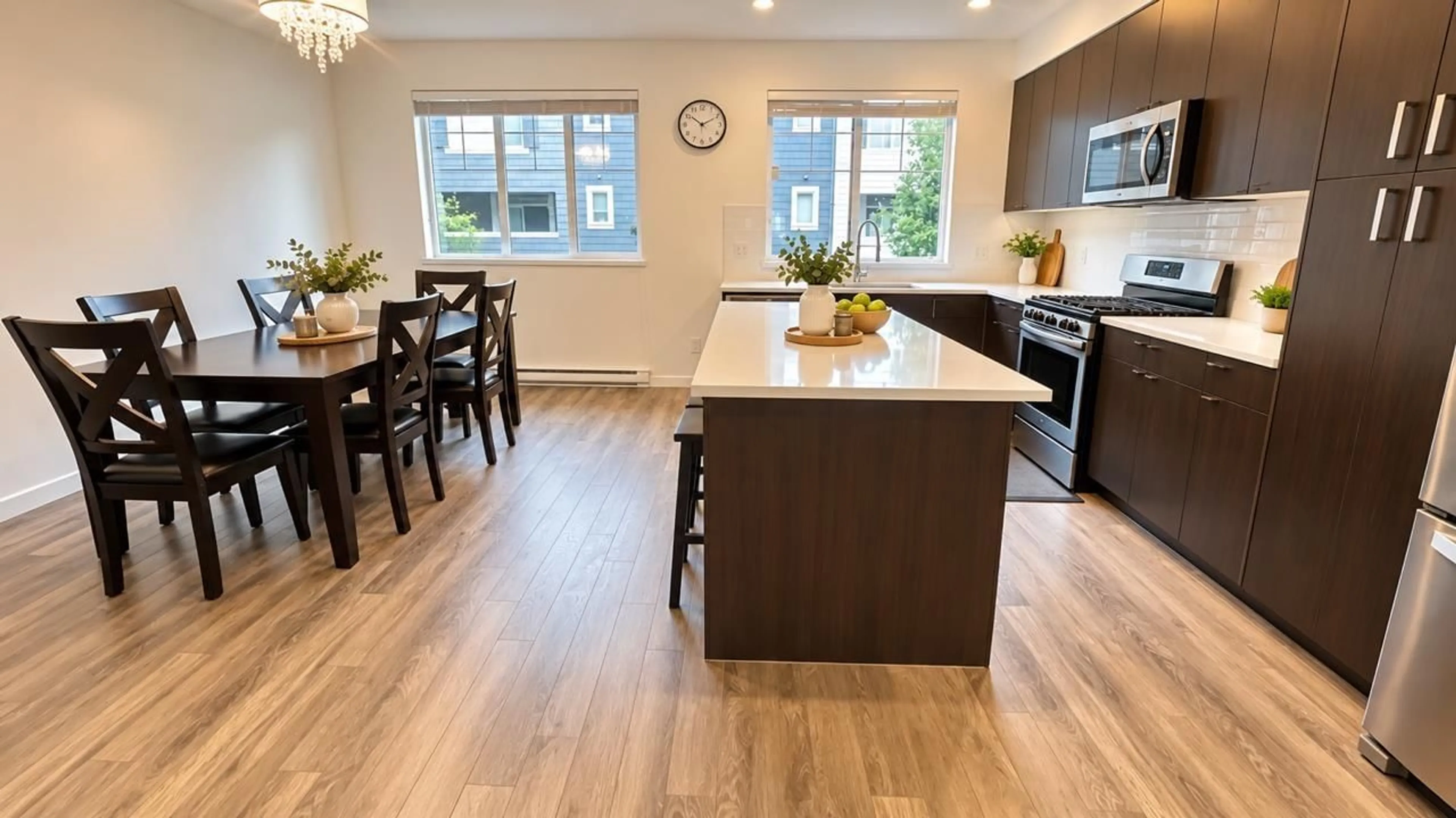 Open concept kitchen, wood/laminate floor for 9 - 127 172 STREET, Surrey British Columbia V3Z0W9
