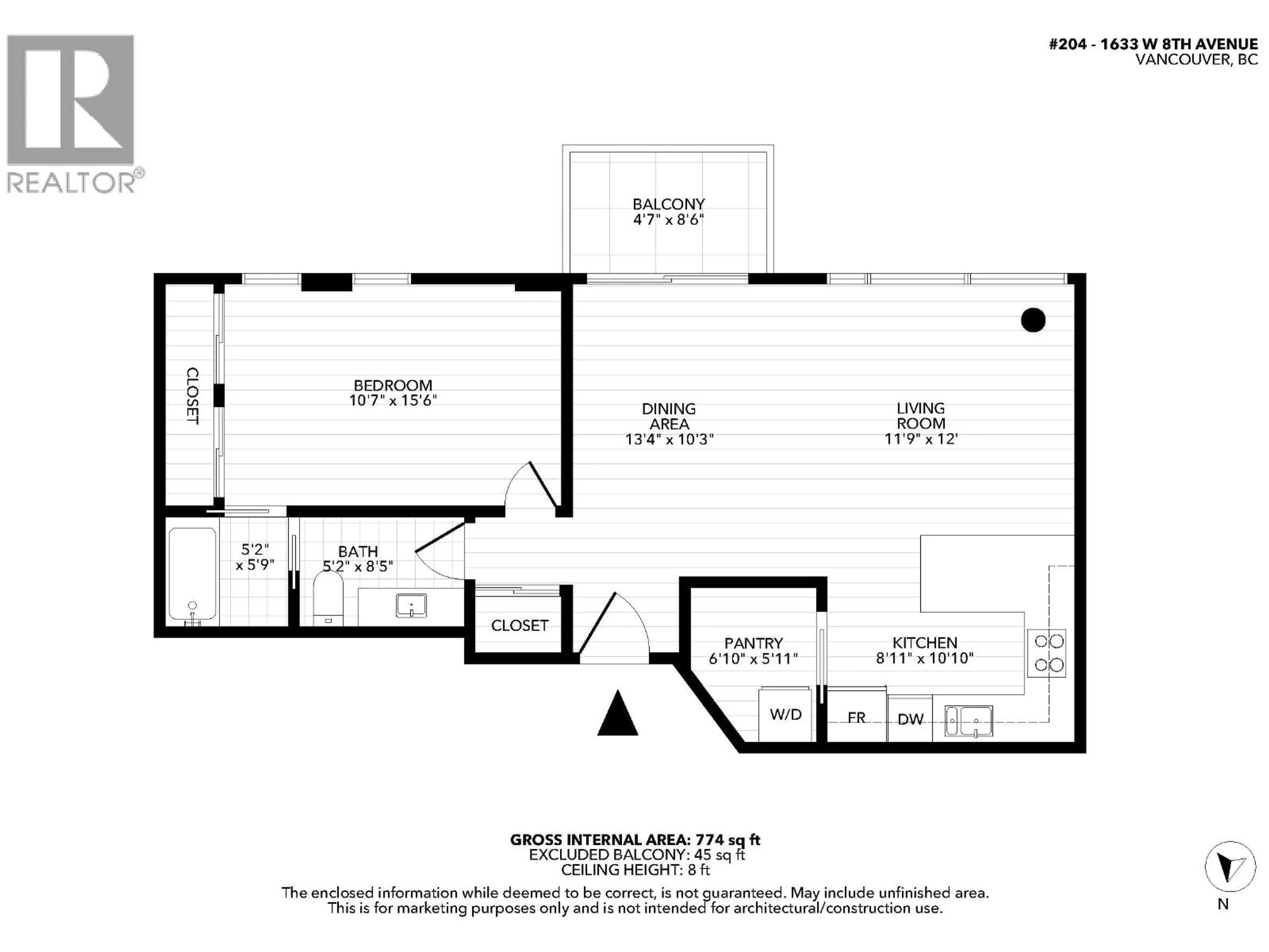Floor plan for 204 - 1633 8TH AVENUE, Vancouver British Columbia V6J5H7