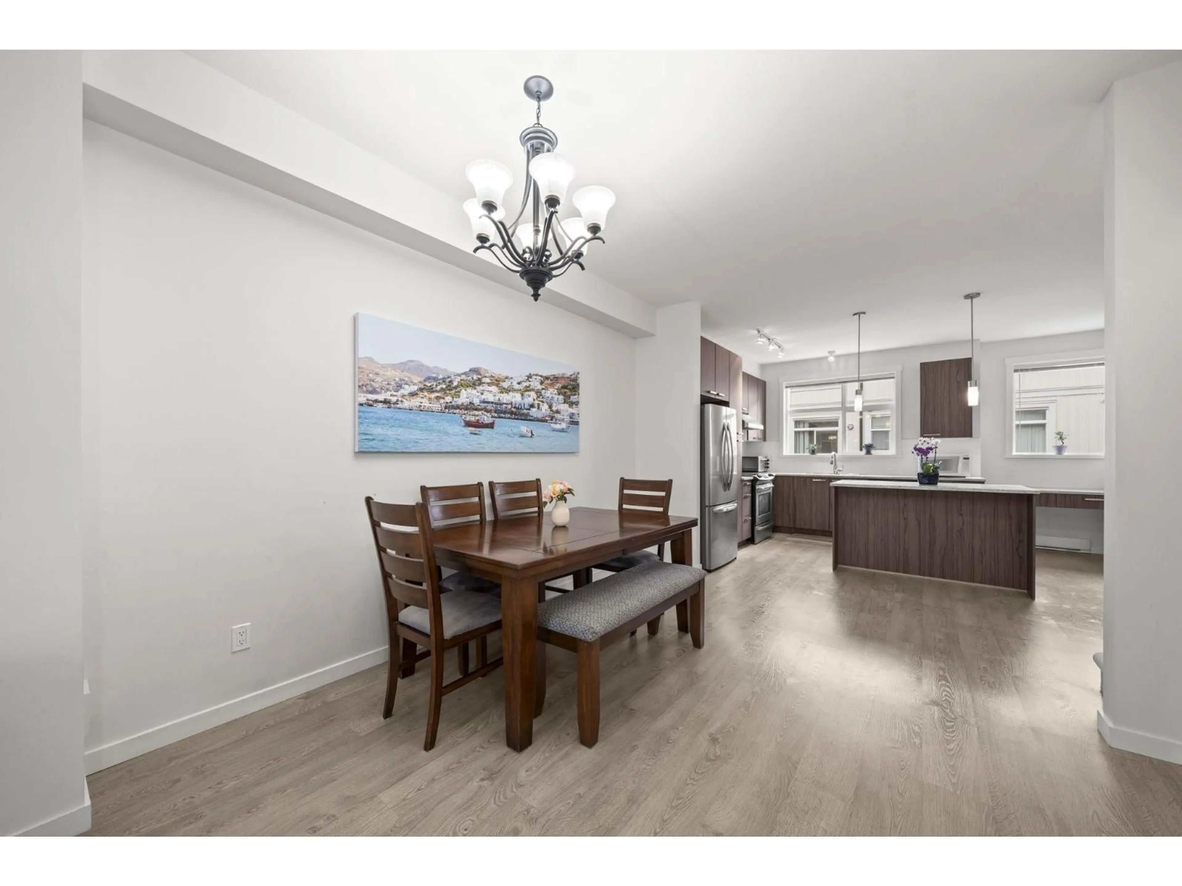 Open concept kitchen, wood/laminate floor for 57 - 8355 164 STREET, Surrey British Columbia V4N1E3