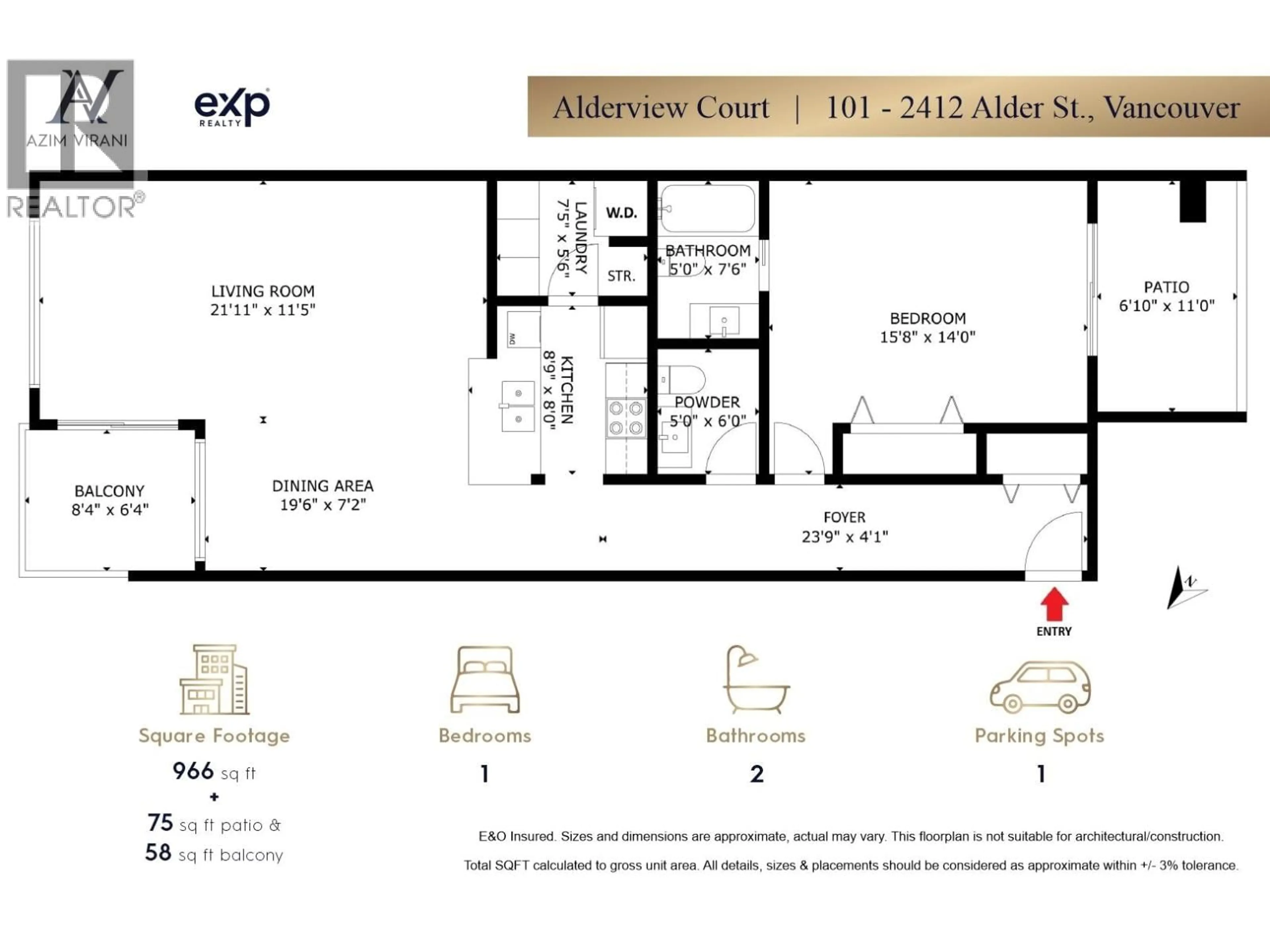 Floor plan for 101 - 2412 ALDER STREET, Vancouver British Columbia V6H3Z4