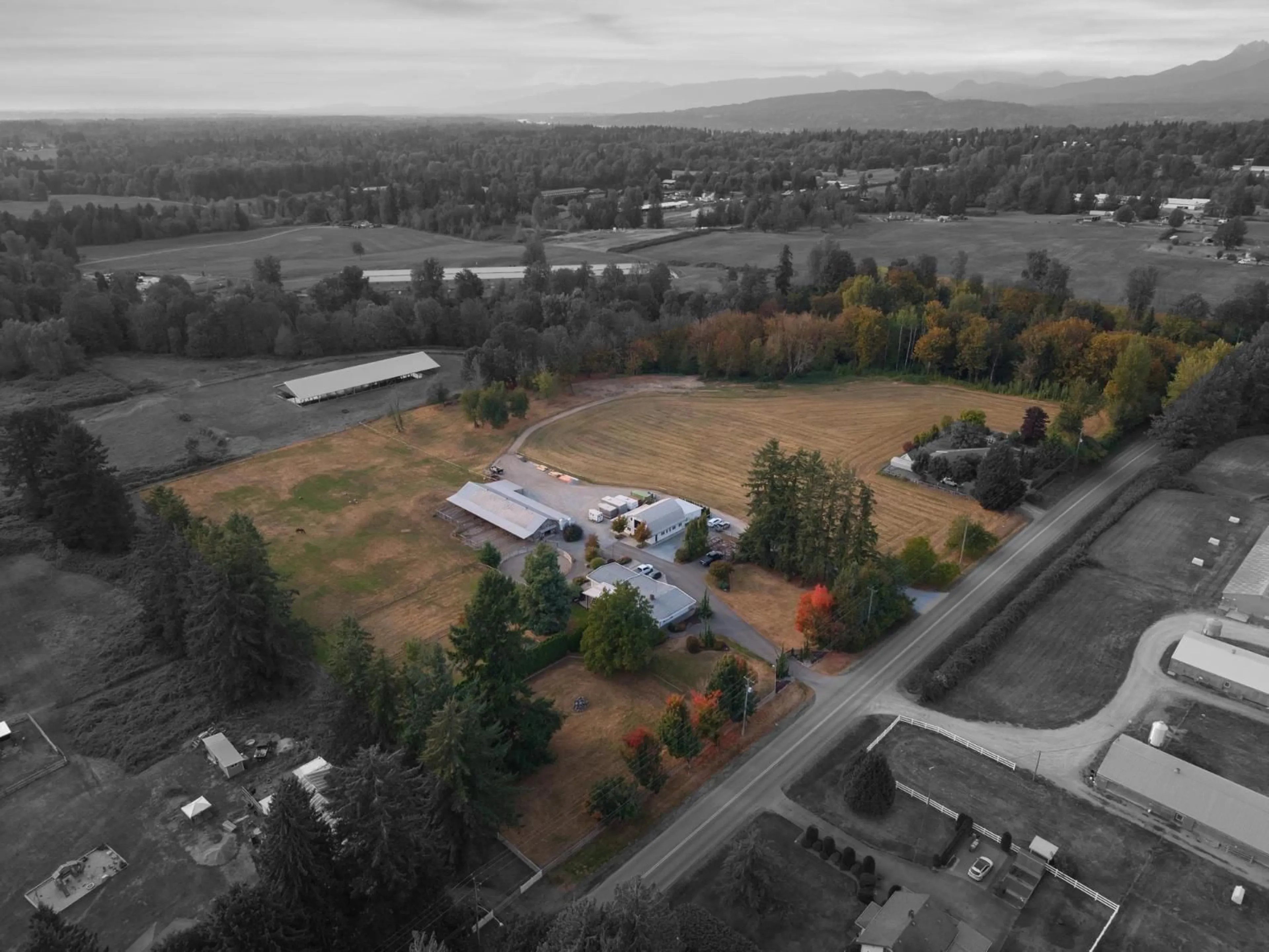 A pic from outside/outdoor area/front of a property/back of a property/a pic from drone, mountain view for 6035 BRADNER ROAD, Abbotsford British Columbia V4X2C7