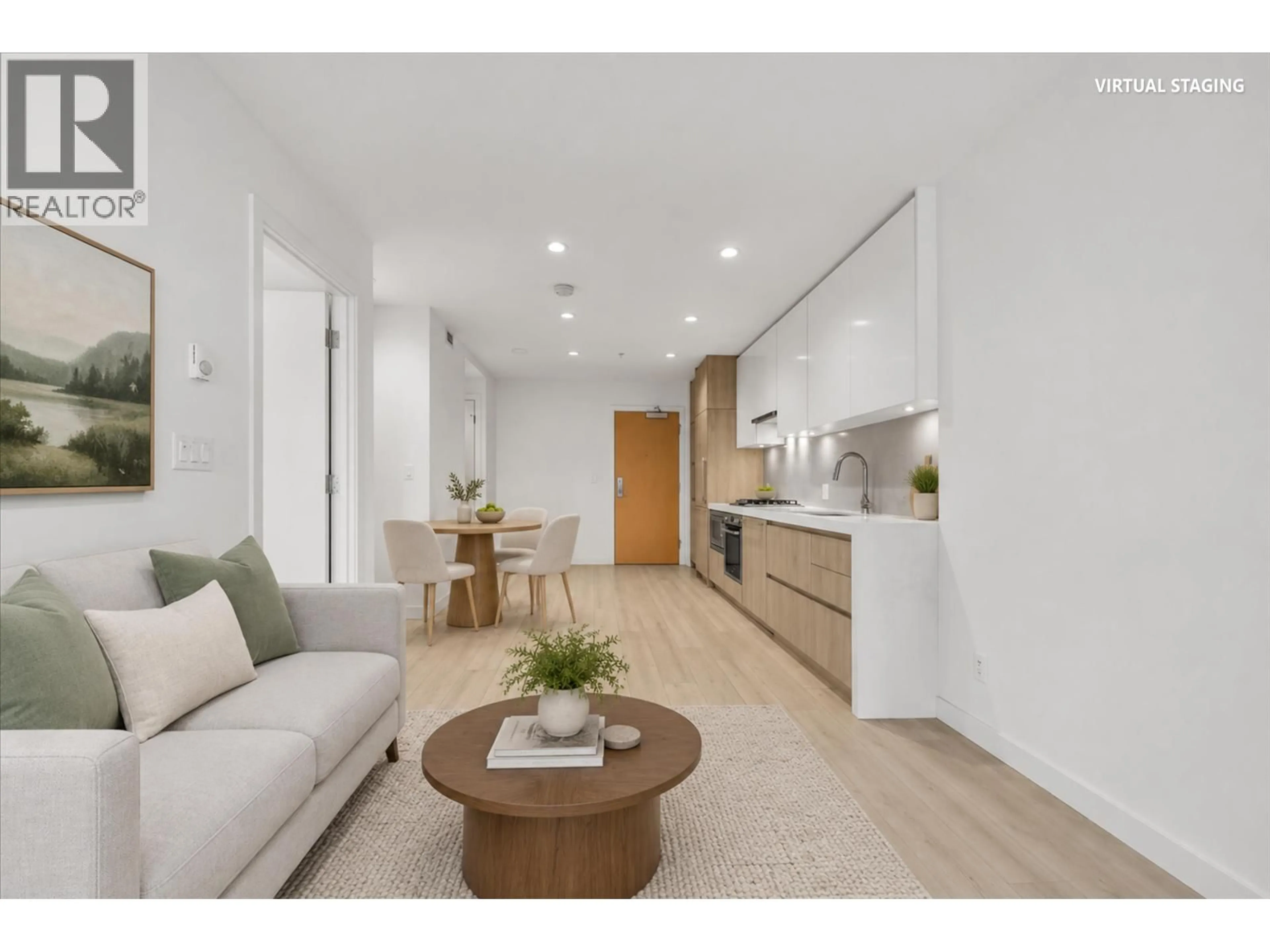 Living room with furniture, wood/laminate floor for 404 - 6080 MCKAY AVENUE, Burnaby British Columbia V5H0J4