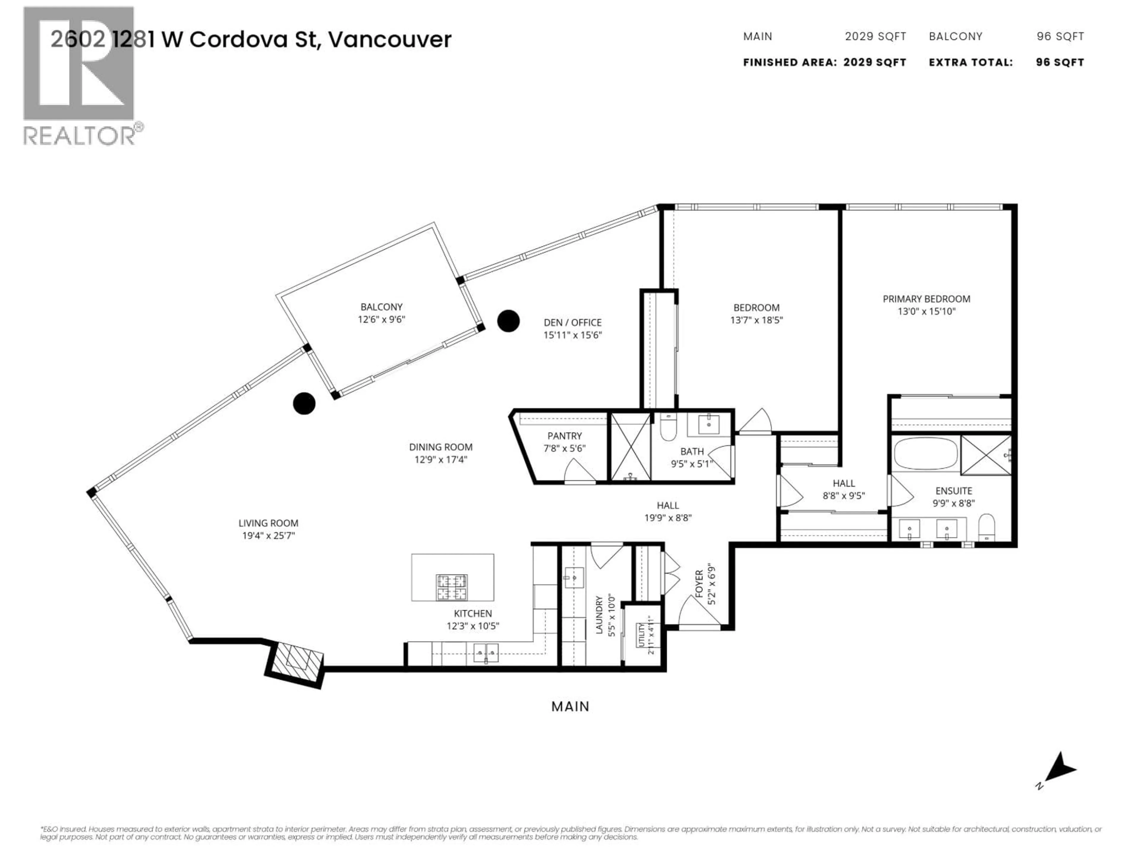 Floor plan for 2602 - 1281 CORDOVA STREET, Vancouver British Columbia V6C3R5