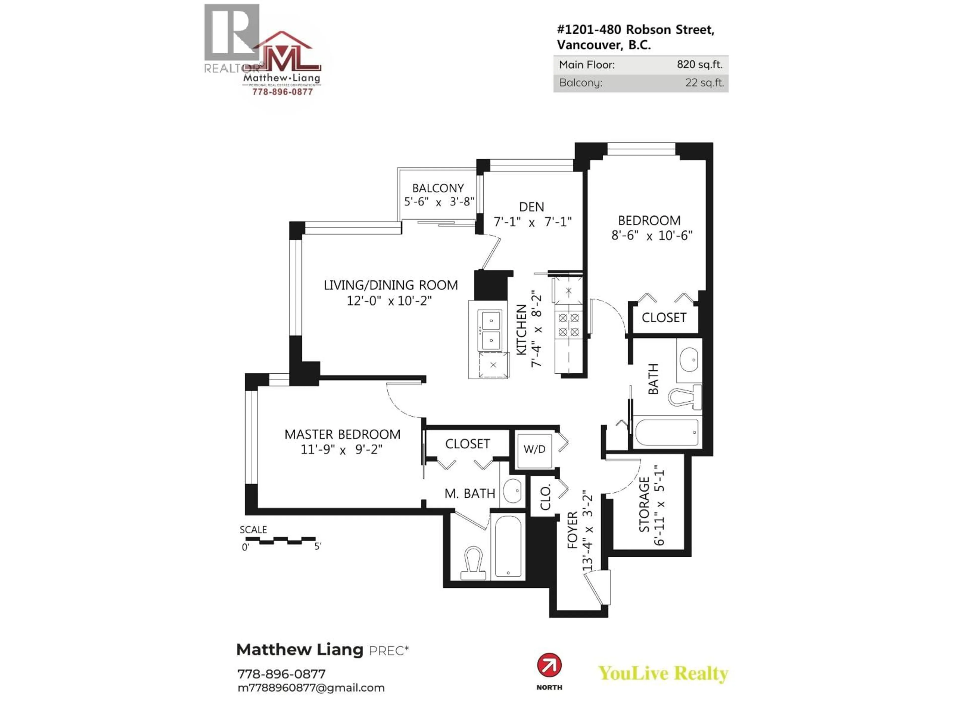 Floor plan for 1201 - 480 ROBSON STREET, Vancouver British Columbia V6B1S1