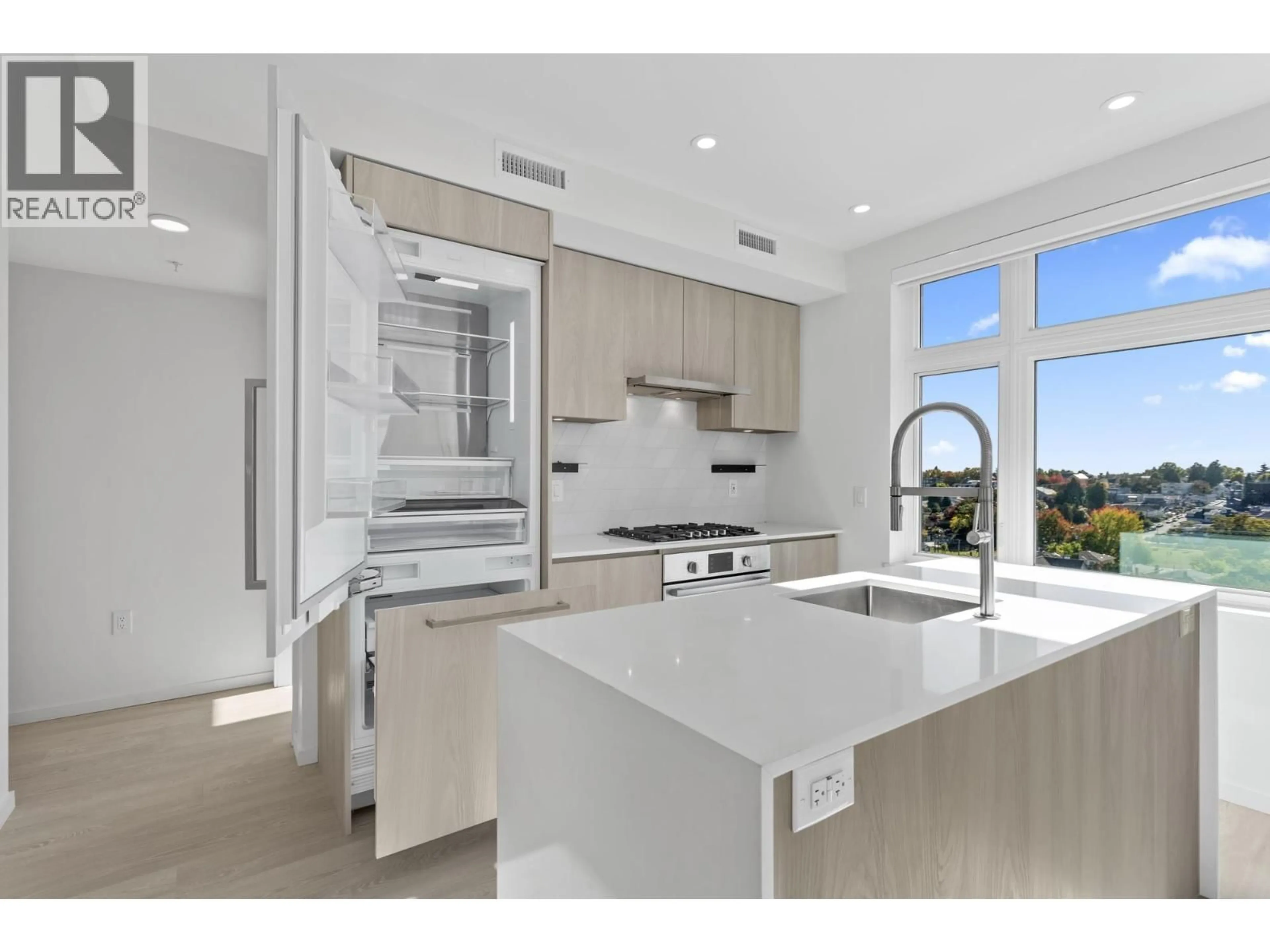 Contemporary kitchen, ceramic/tile floor for 603 - 3264 VANNESS STREET, Vancouver British Columbia V5R0L5