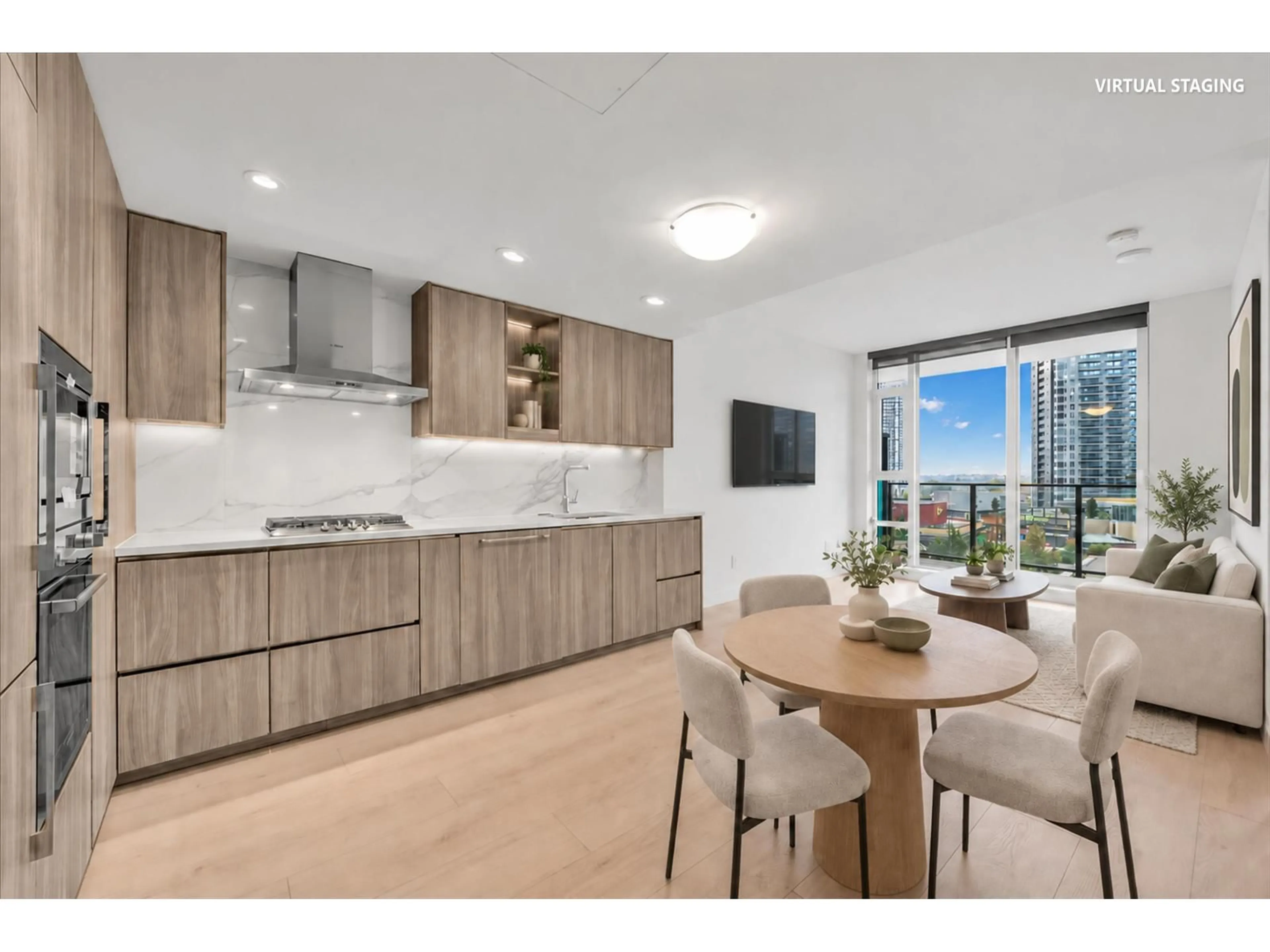 Open concept kitchen, wood/laminate floor for 801 - 9887 WHALLEY BOULEVARD, Surrey British Columbia V3T0P4